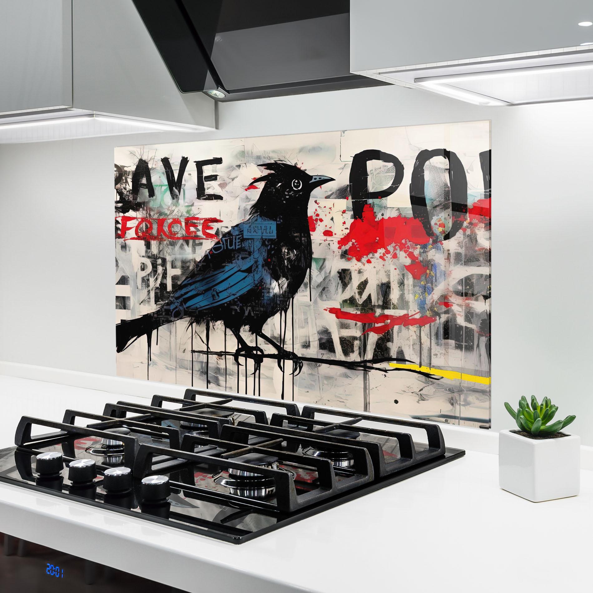 Küchenrückwand Glas Blue Bird Doodle mockup 6