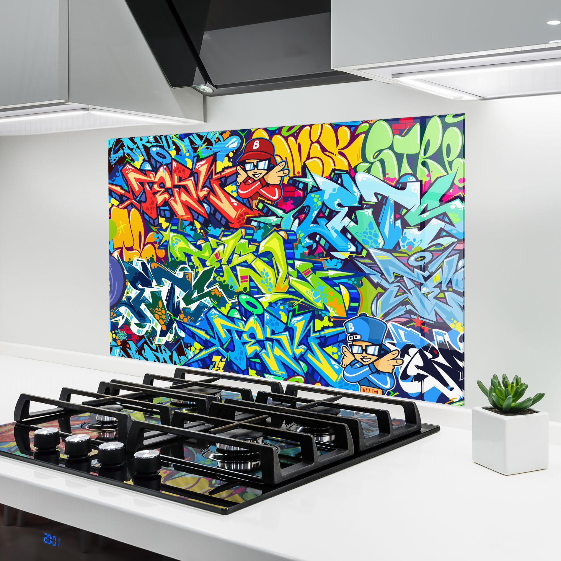 Küchenrückwand Glas Colorful Graffiti mockup 6