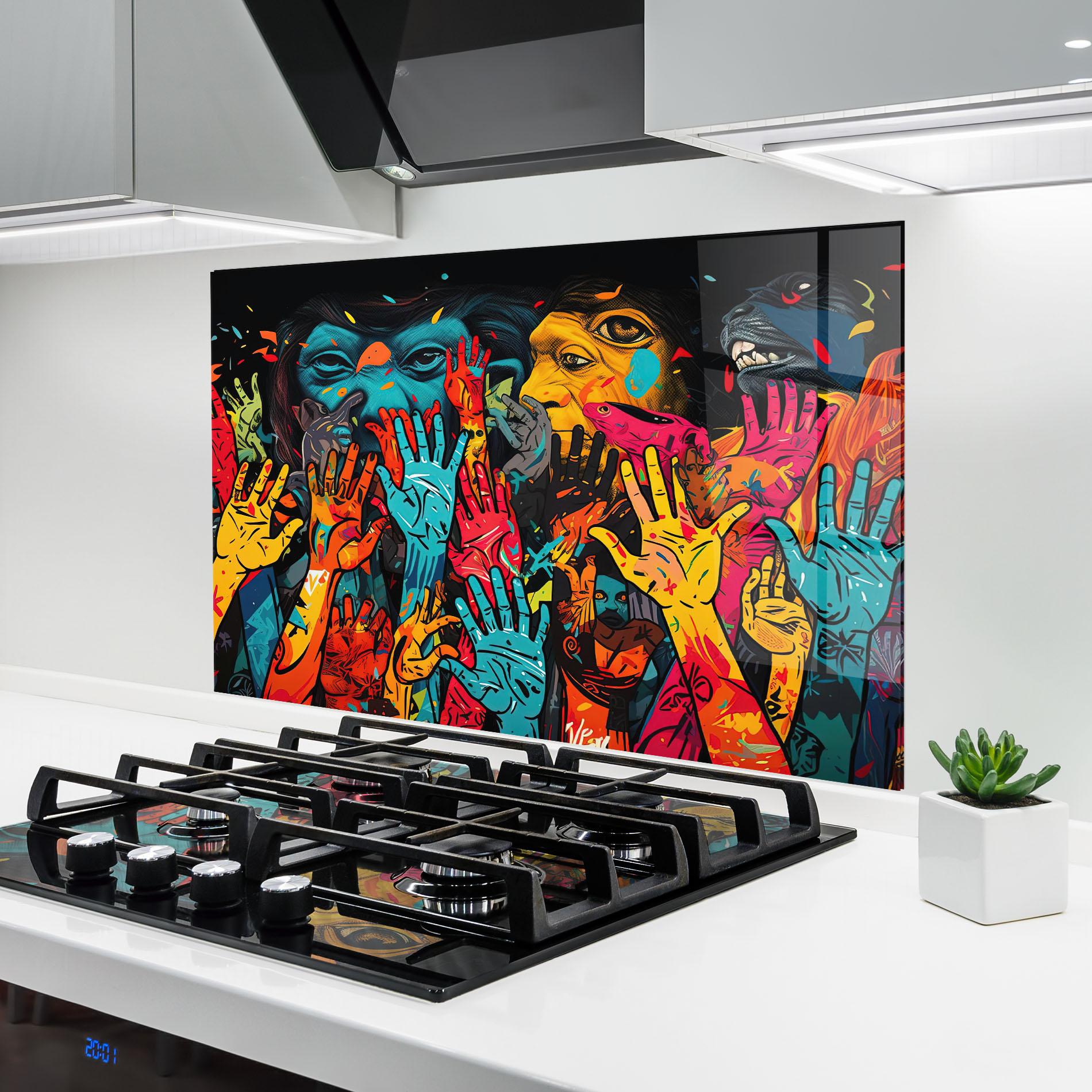 Küchenrückwand Glas Colorful Hands mockup 6