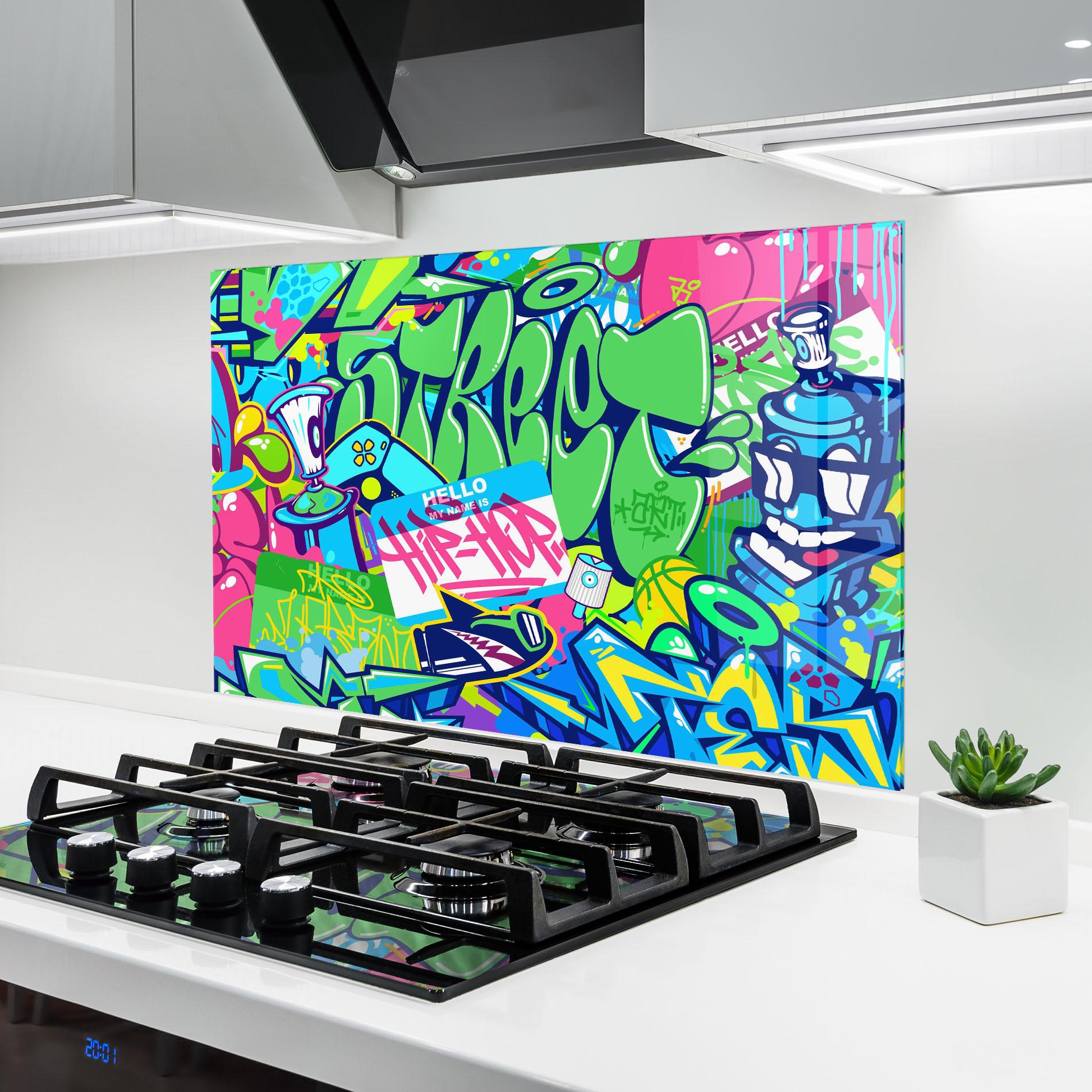 Küchenrückwand Glas Colorful Hip Hop mockup 6