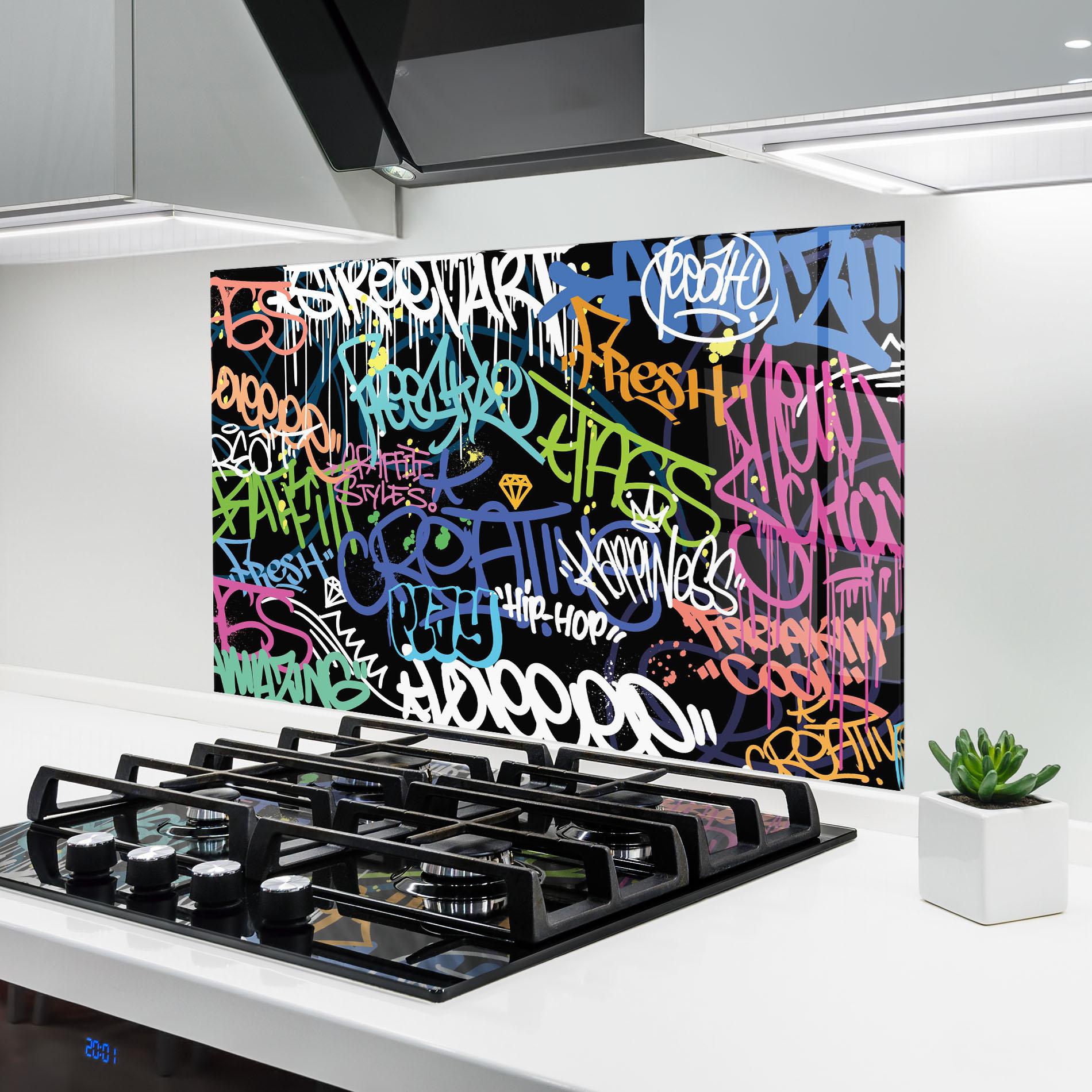 Küchenrückwand Glas Colorful Tags mockup 6