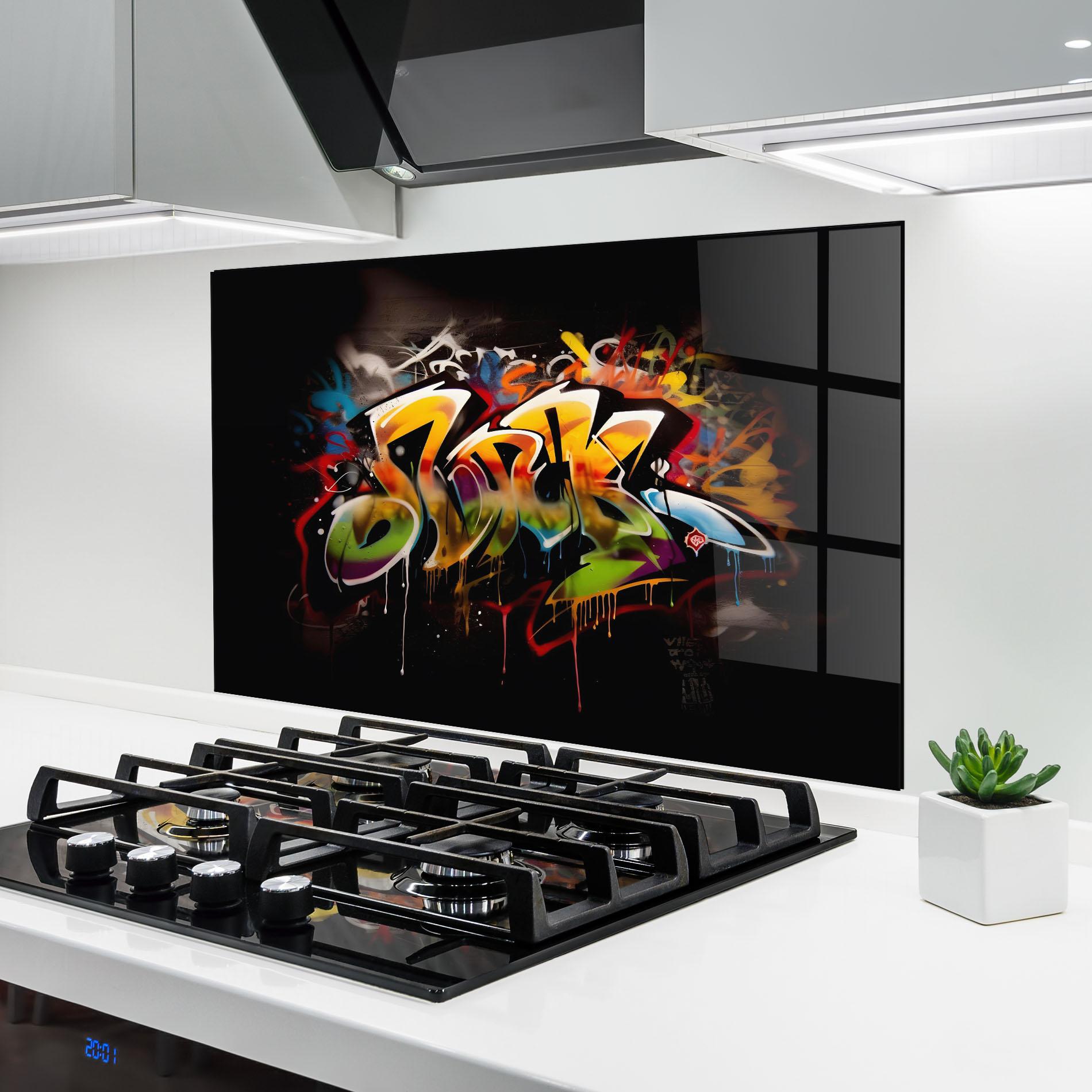 Küchenrückwand Glas Graffiti Style Wall mockup 6
