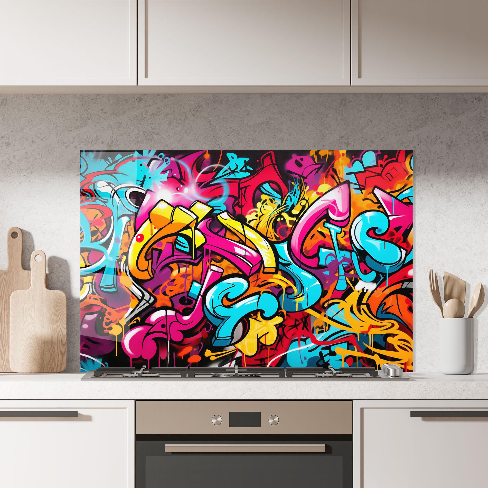 Küchenrückwand Glas Abstract Graffiti mockup 7