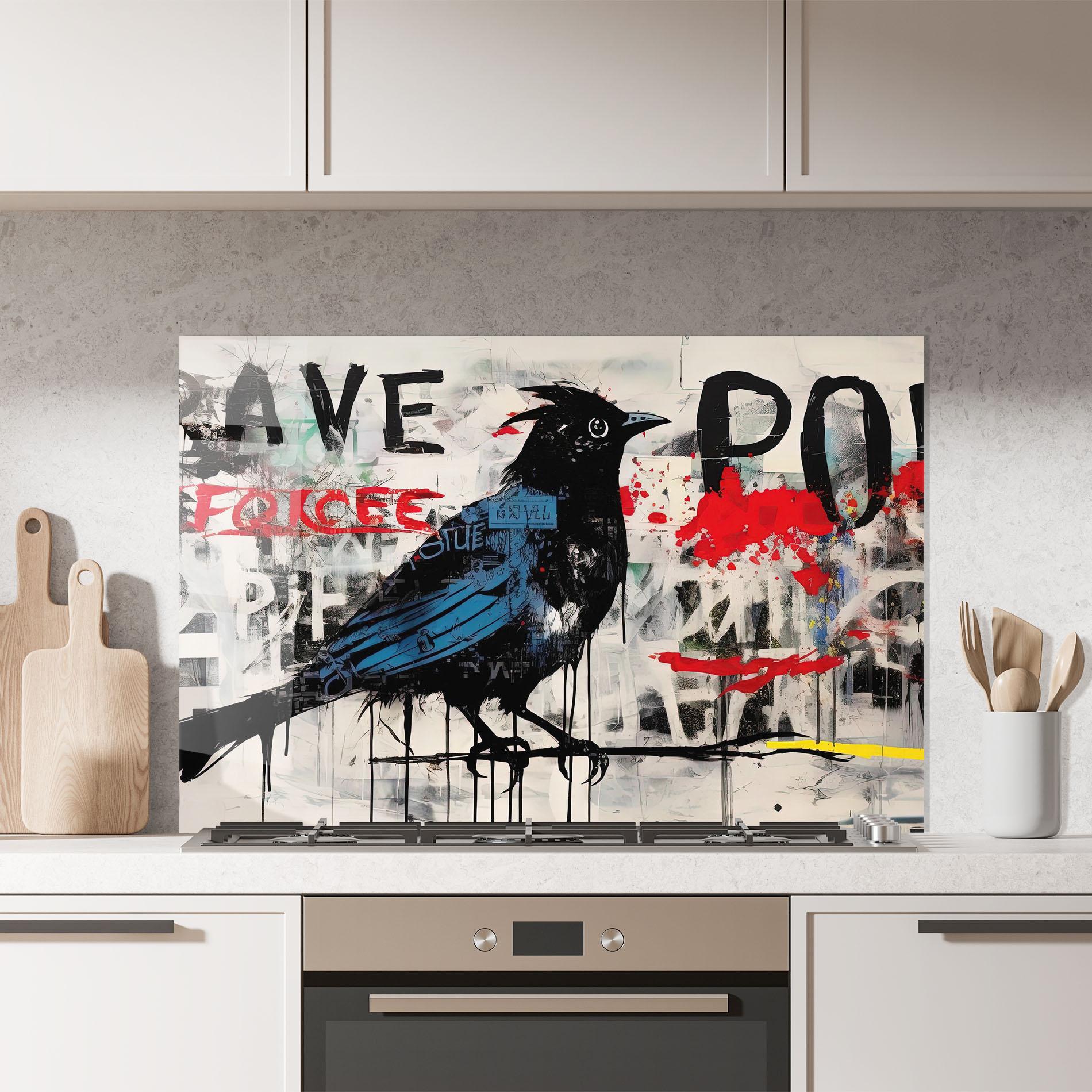 Küchenrückwand Glas Blue Bird Doodle mockup 7