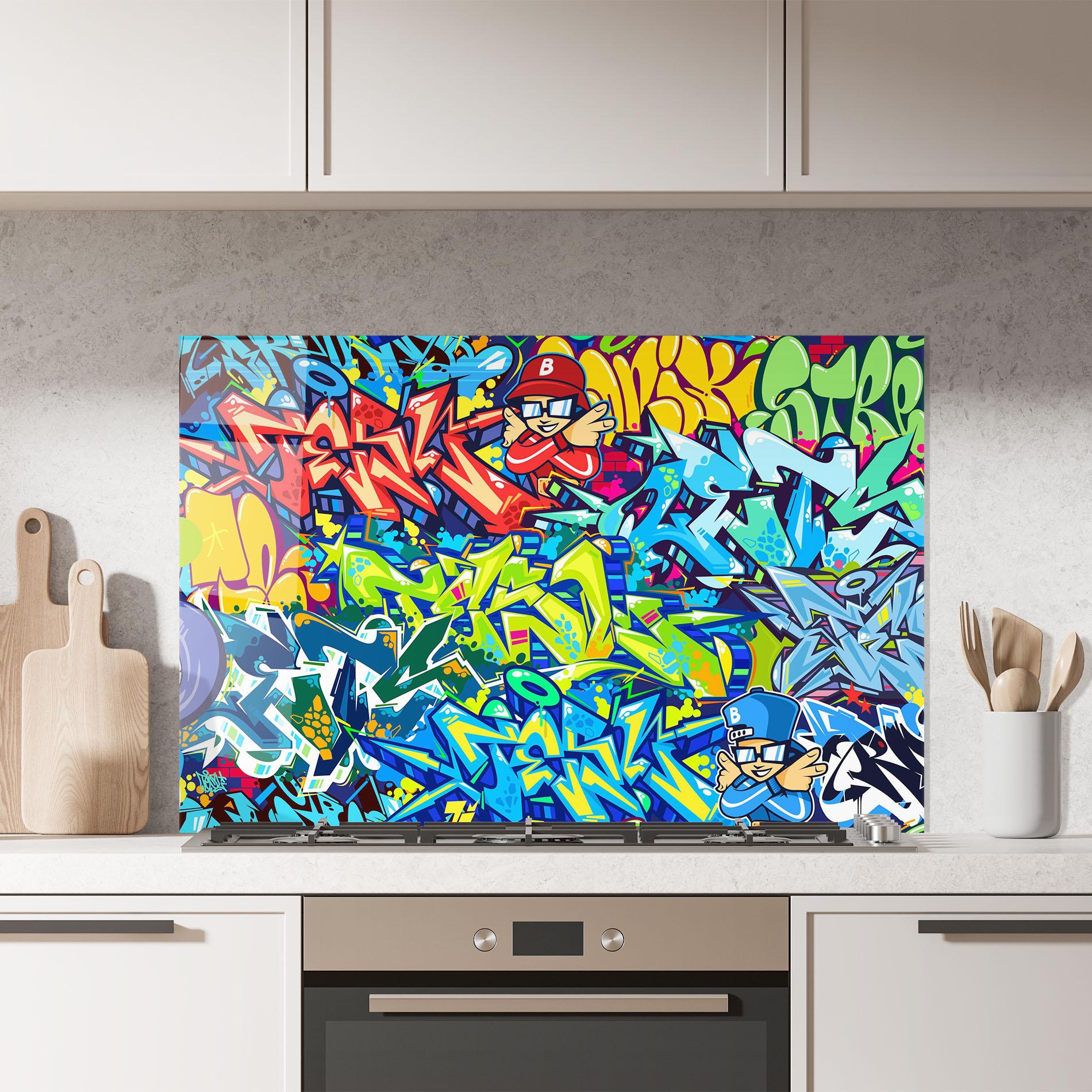Küchenrückwand Glas Colorful Graffiti mockup 7