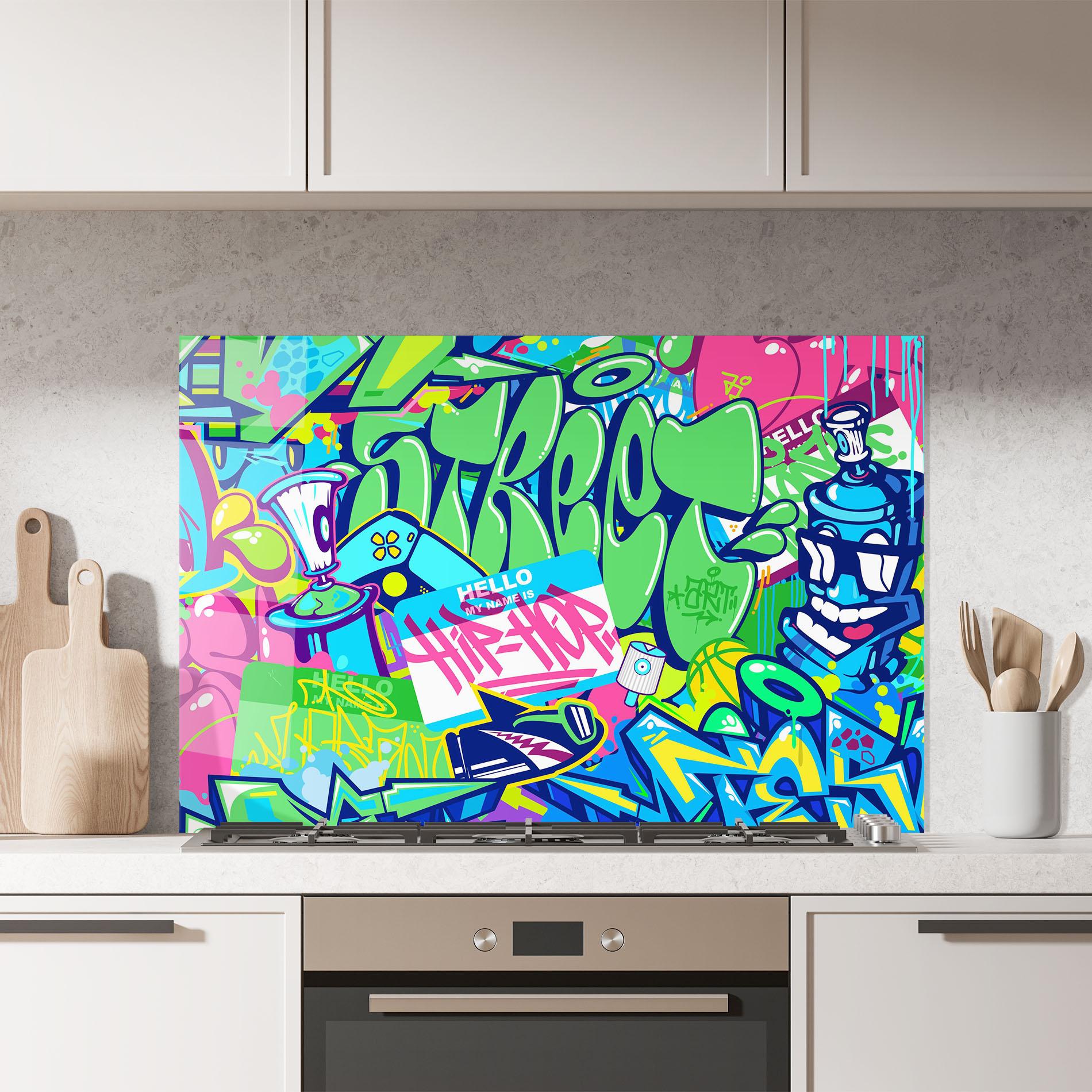 Küchenrückwand Glas Colorful Hip Hop mockup 7