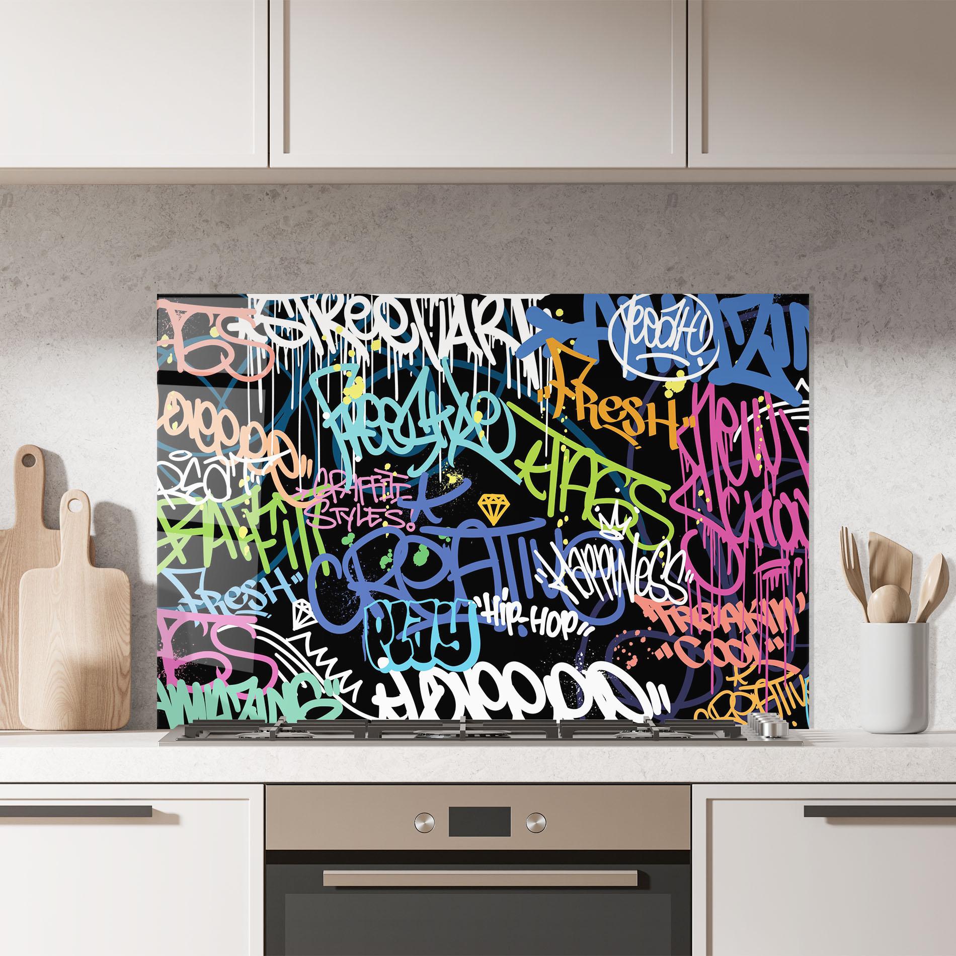 Küchenrückwand Glas Colorful Tags mockup 7