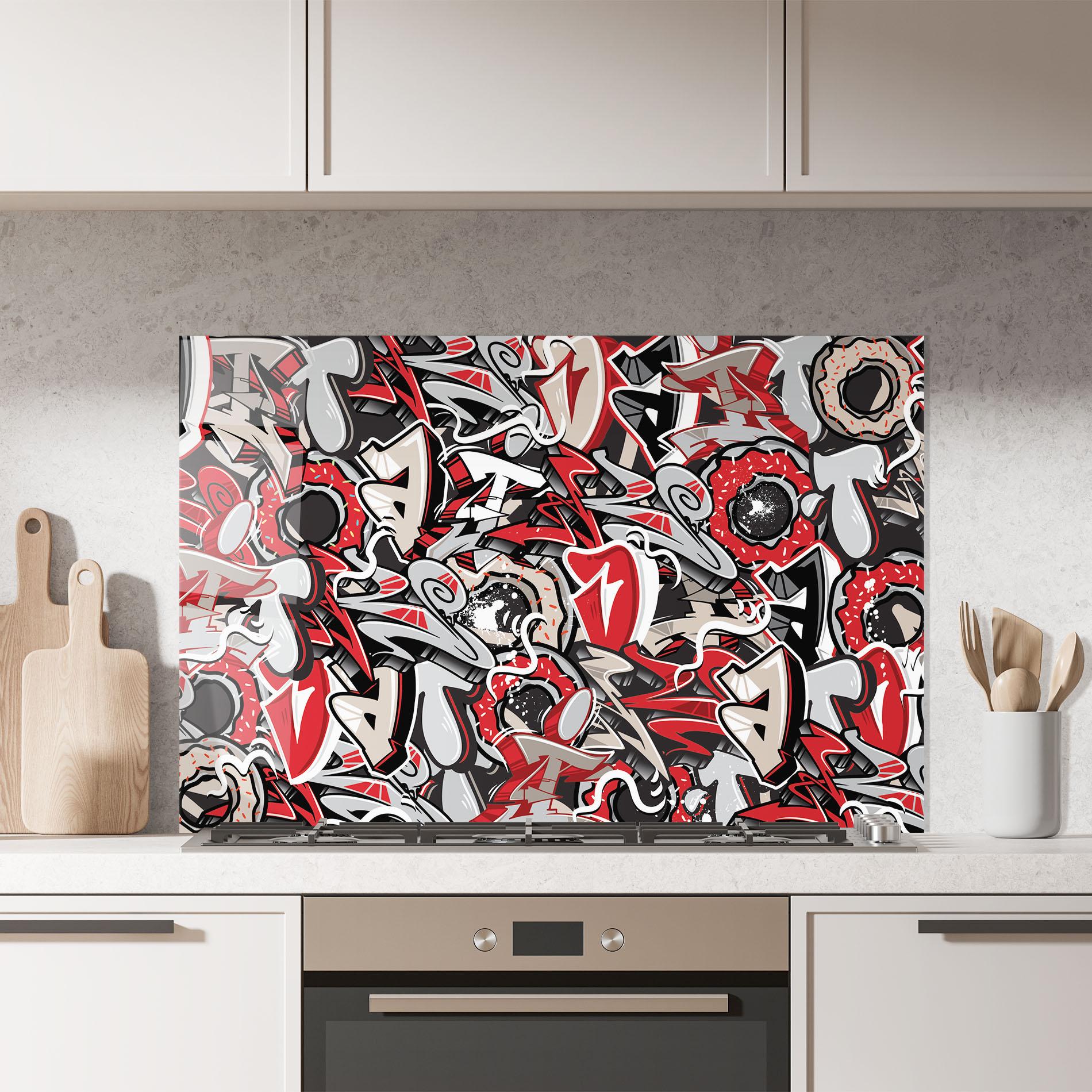 Küchenrückwand Glas Donut Graffiti mockup 7