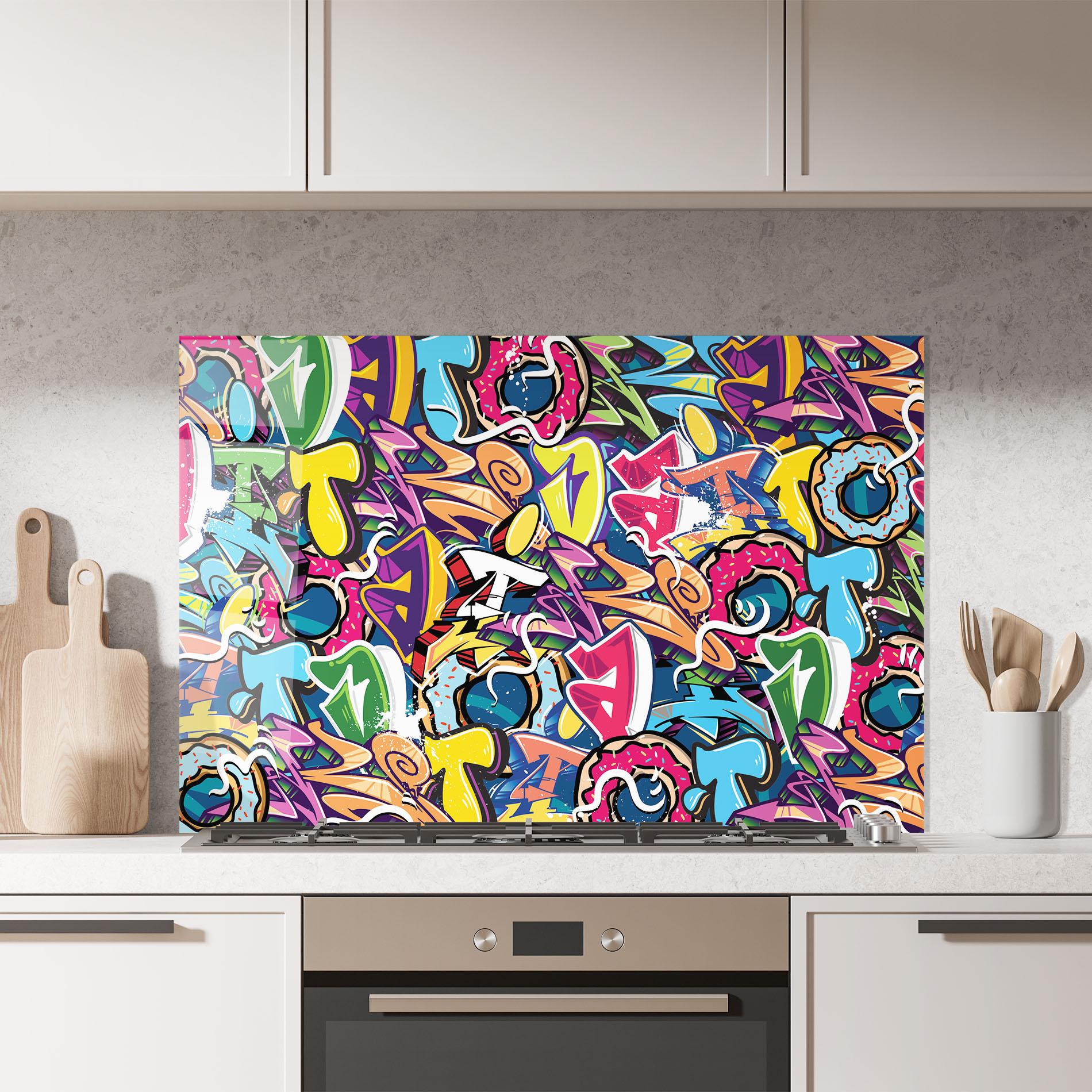 Küchenrückwand Glas Graffiti Letters mockup 7