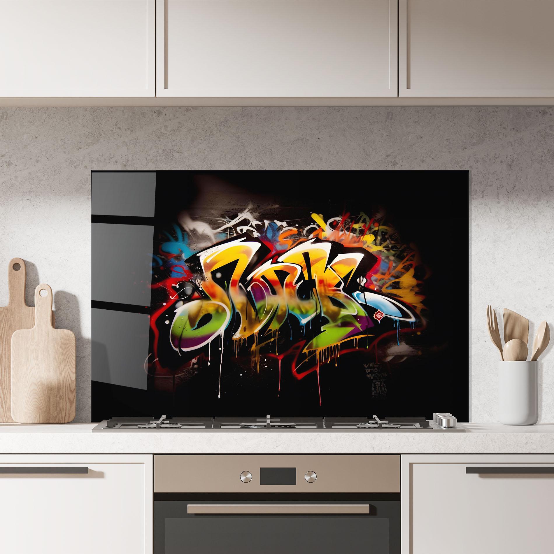 Küchenrückwand Glas Graffiti Style Wall mockup 7