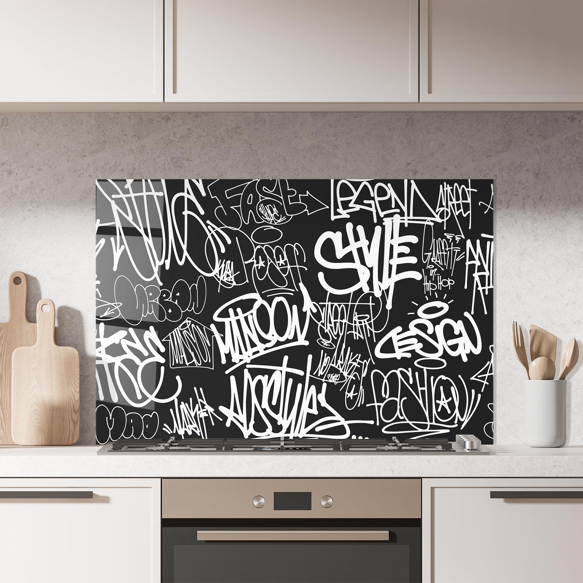 Küchenrückwand Glas Graffiti Tags mockup 7