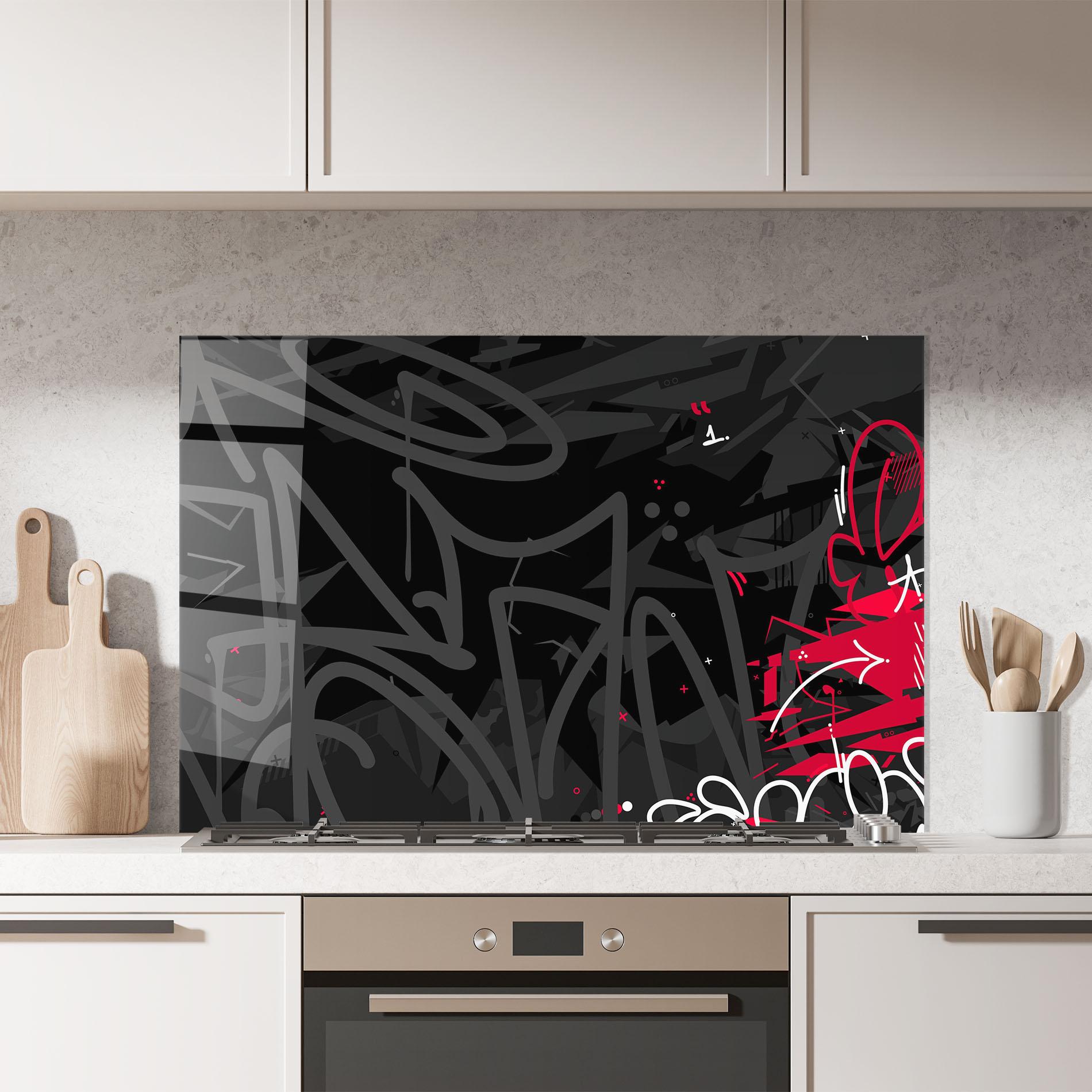 Küchenrückwand Glas Grey Pink Graffiti mockup 7