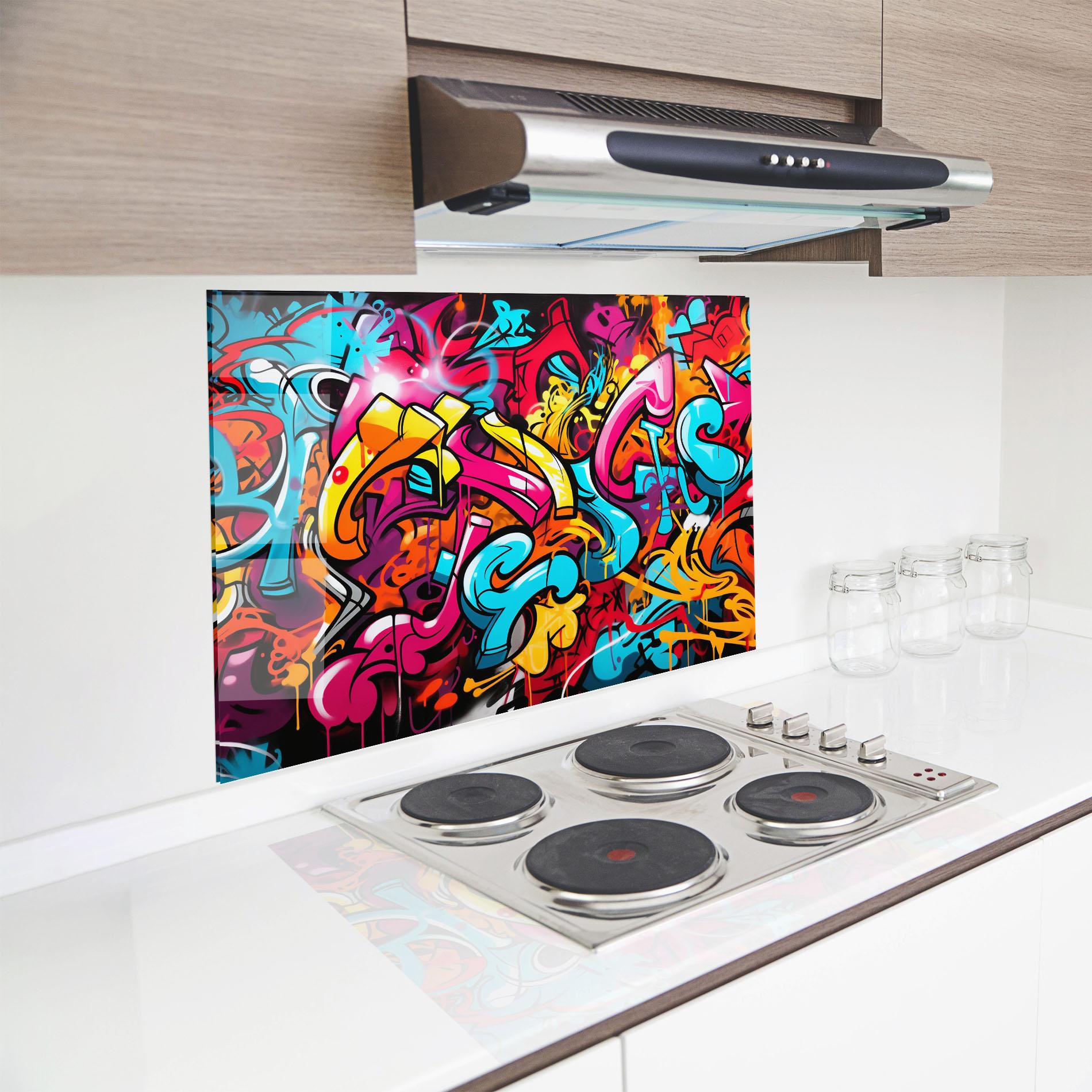 Küchenrückwand Glas Abstract Graffiti mockup 8