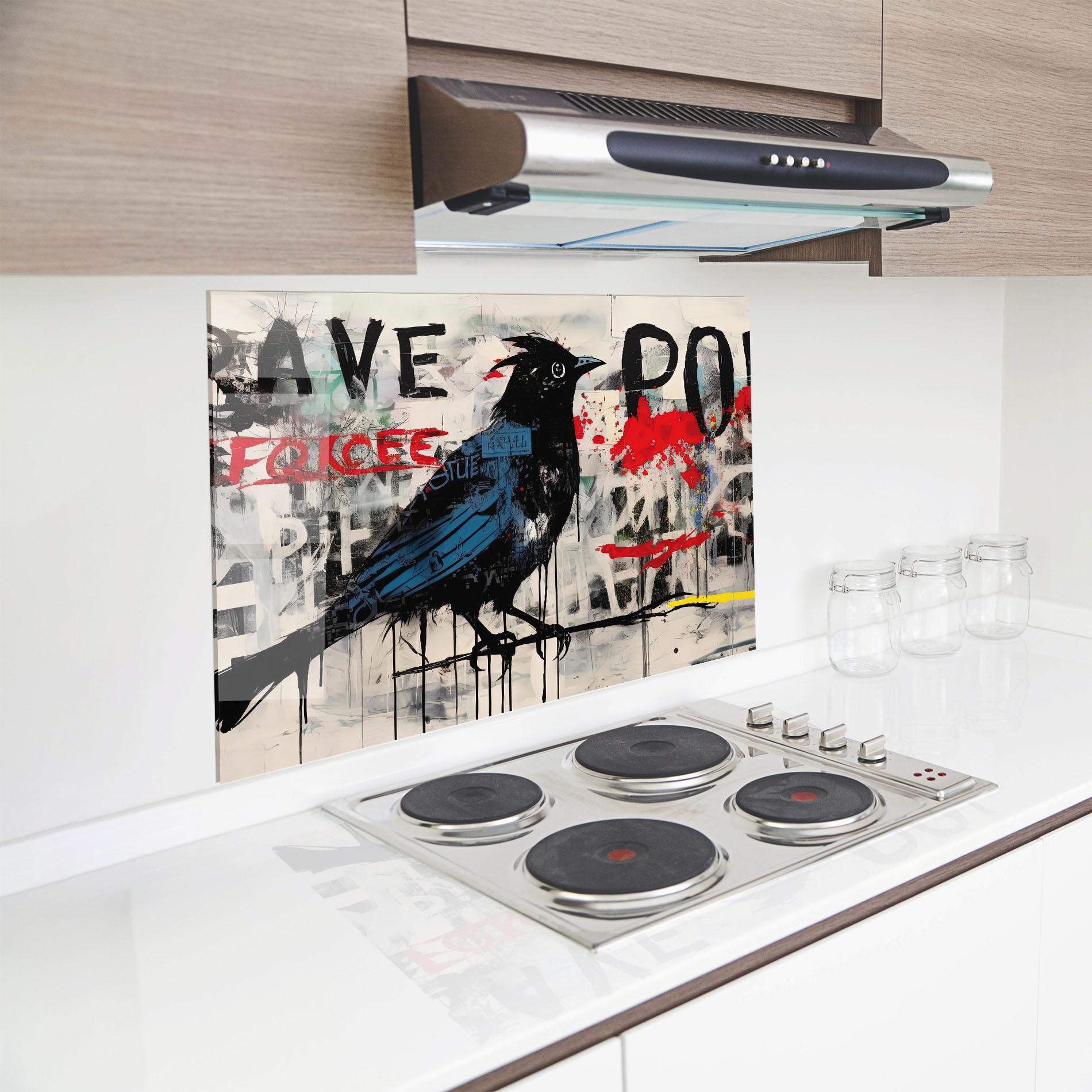 Küchenrückwand Glas Blue Bird Doodle mockup 8
