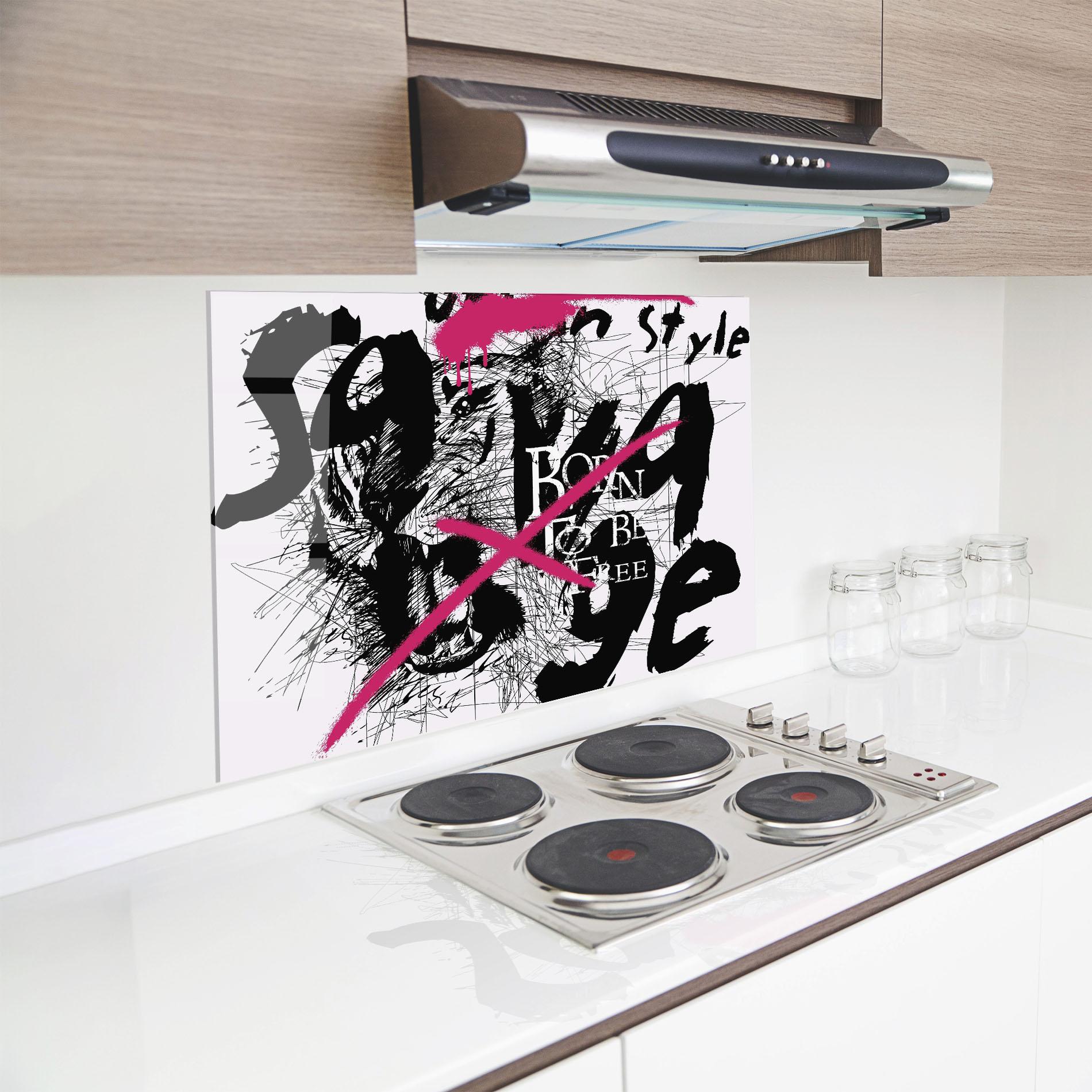Küchenrückwand Glas Born Free Graffiti mockup 8