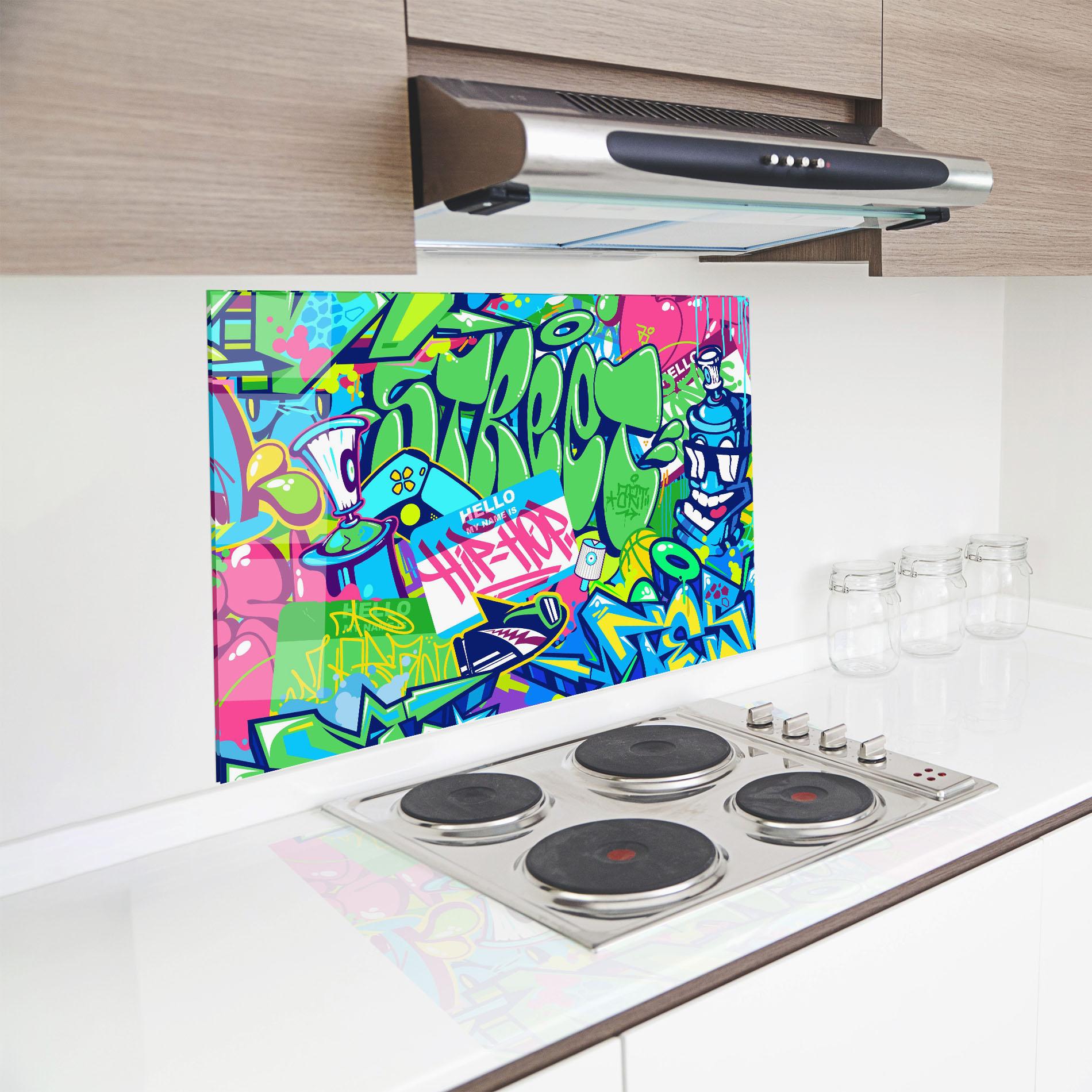 Küchenrückwand Glas Colorful Hip Hop mockup 8