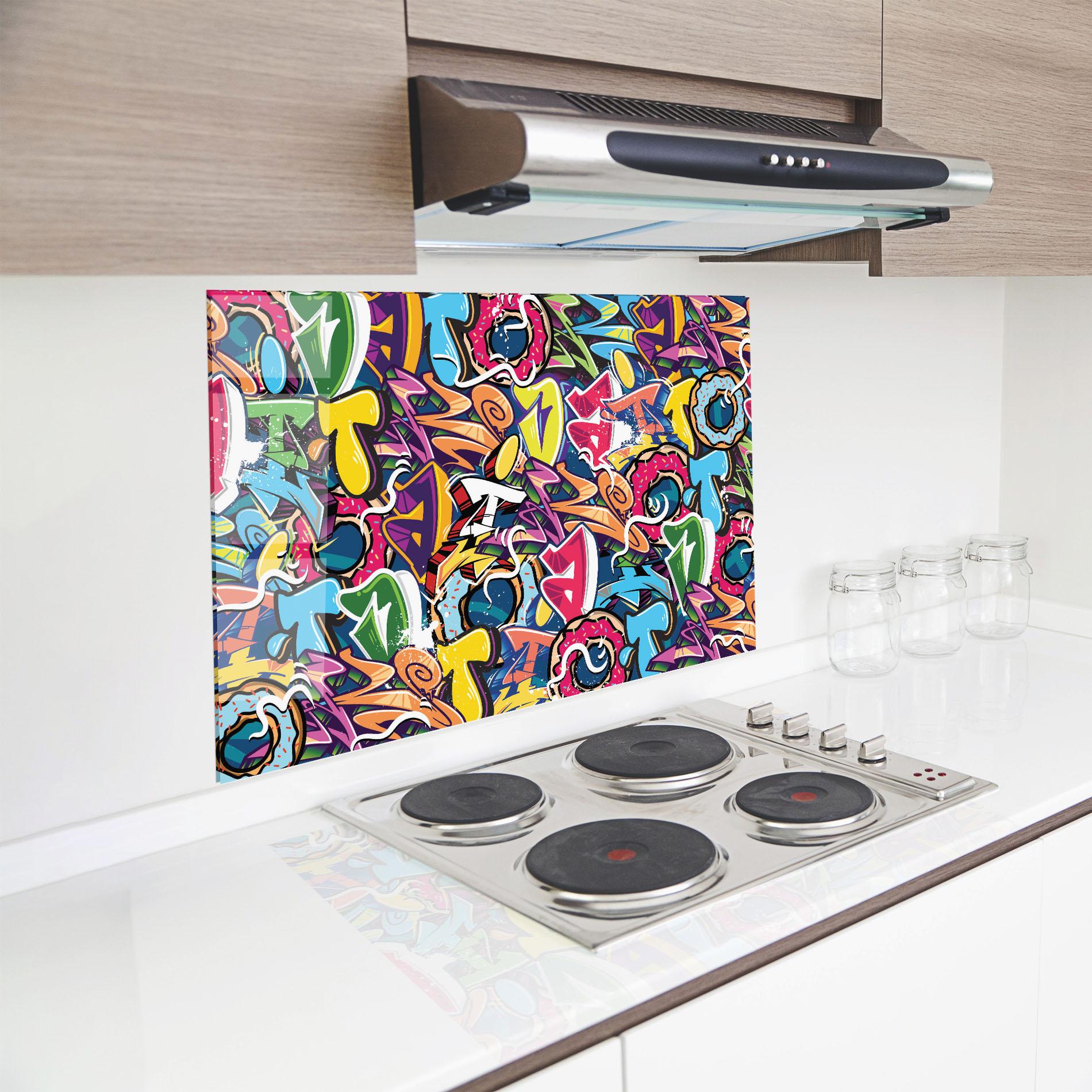 Küchenrückwand Glas Graffiti Letters mockup 8