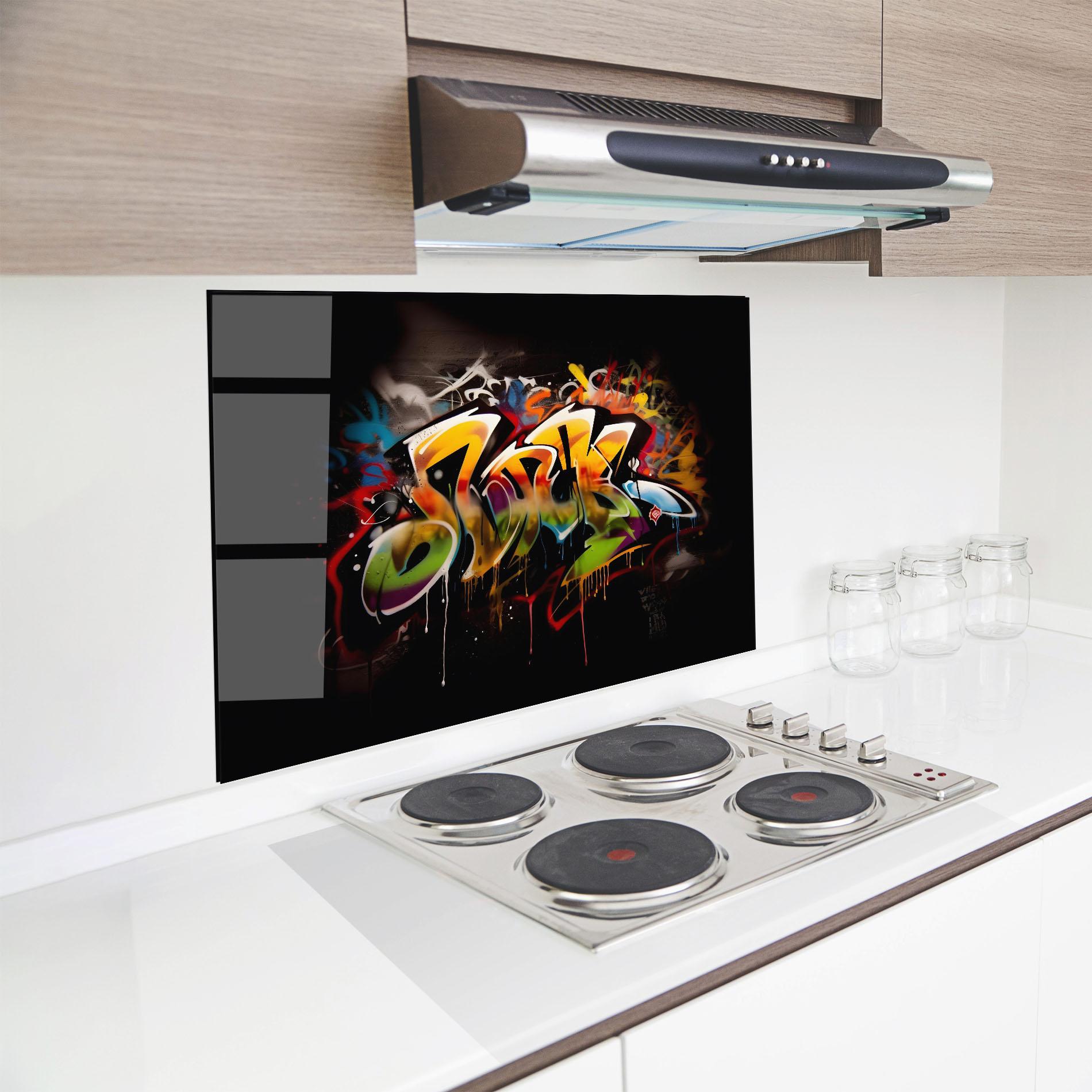 Küchenrückwand Glas Graffiti Style Wall mockup 8