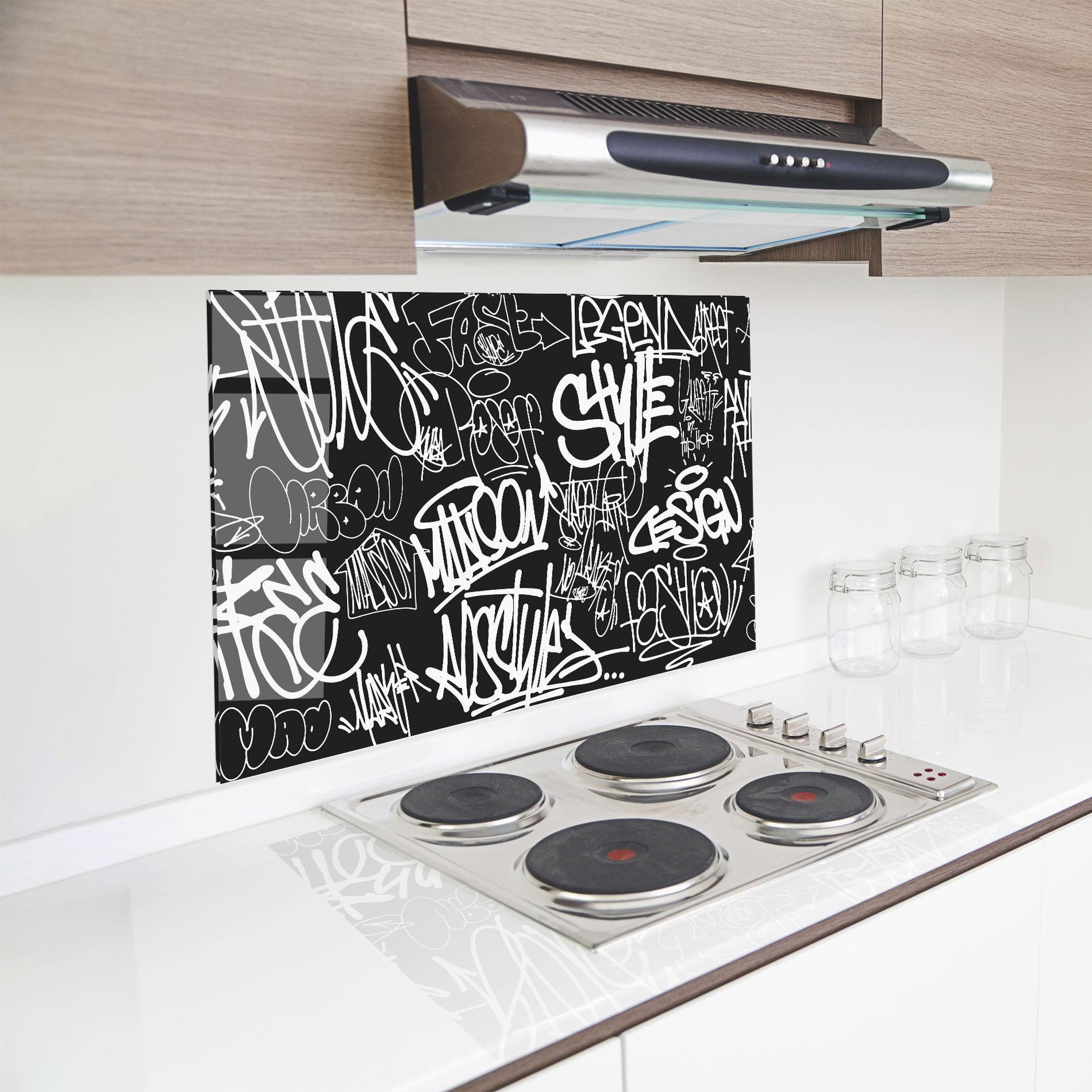 Küchenrückwand Glas Graffiti Tags mockup 8