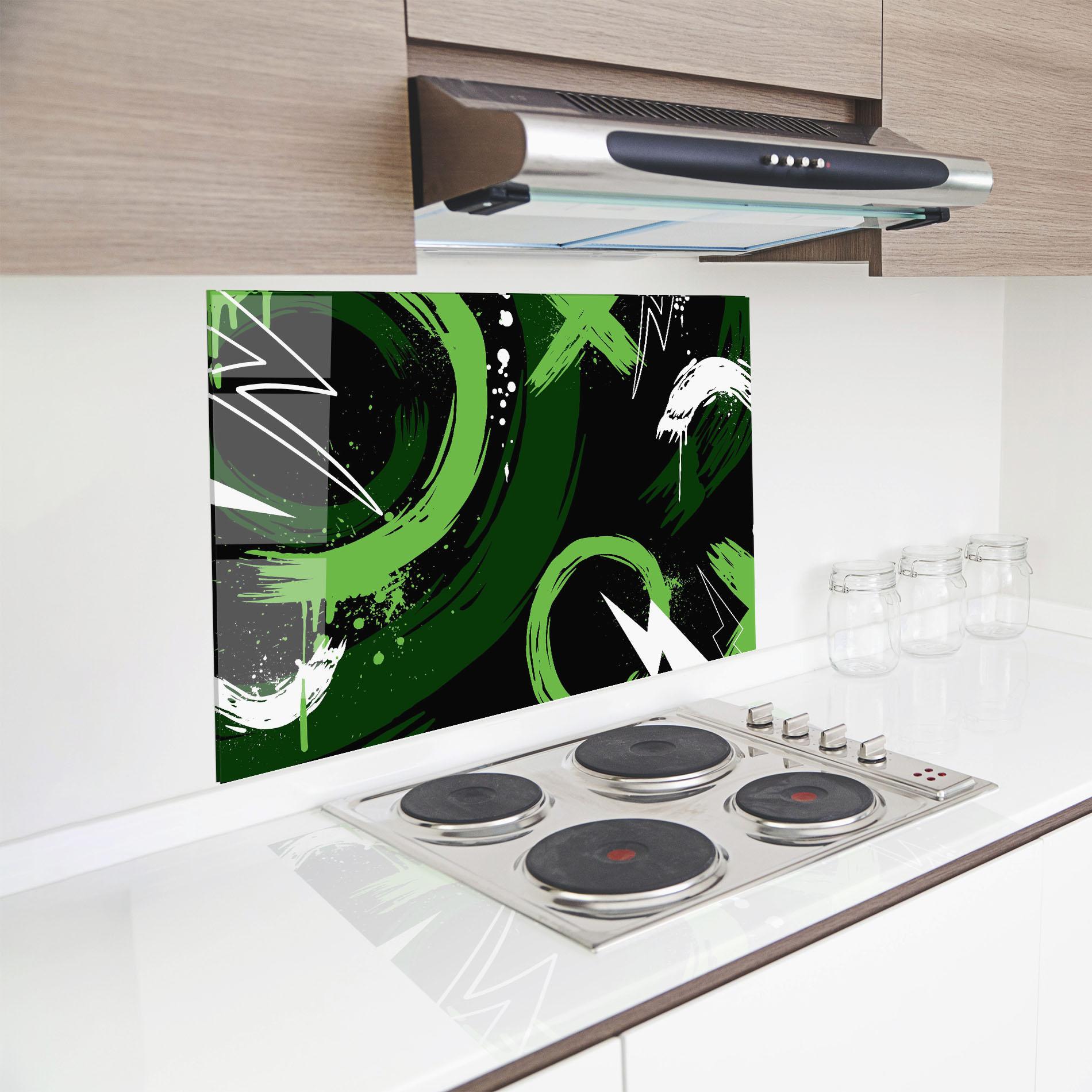 Küchenrückwand Glas Green Shades Graffiti mockup 8