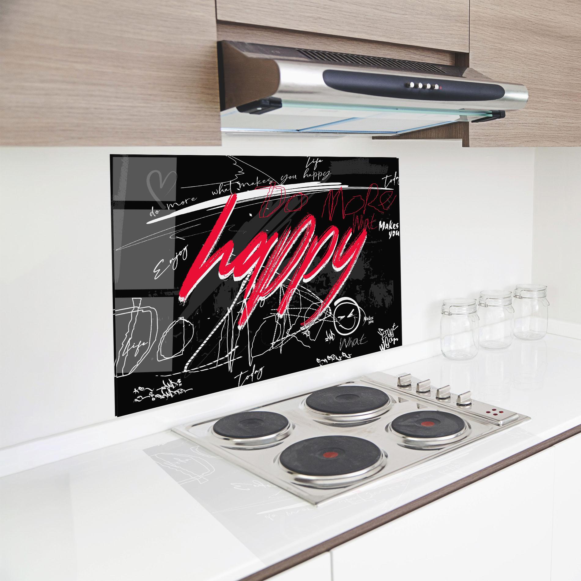 Küchenrückwand Glas Red Happy Graffiti mockup 8