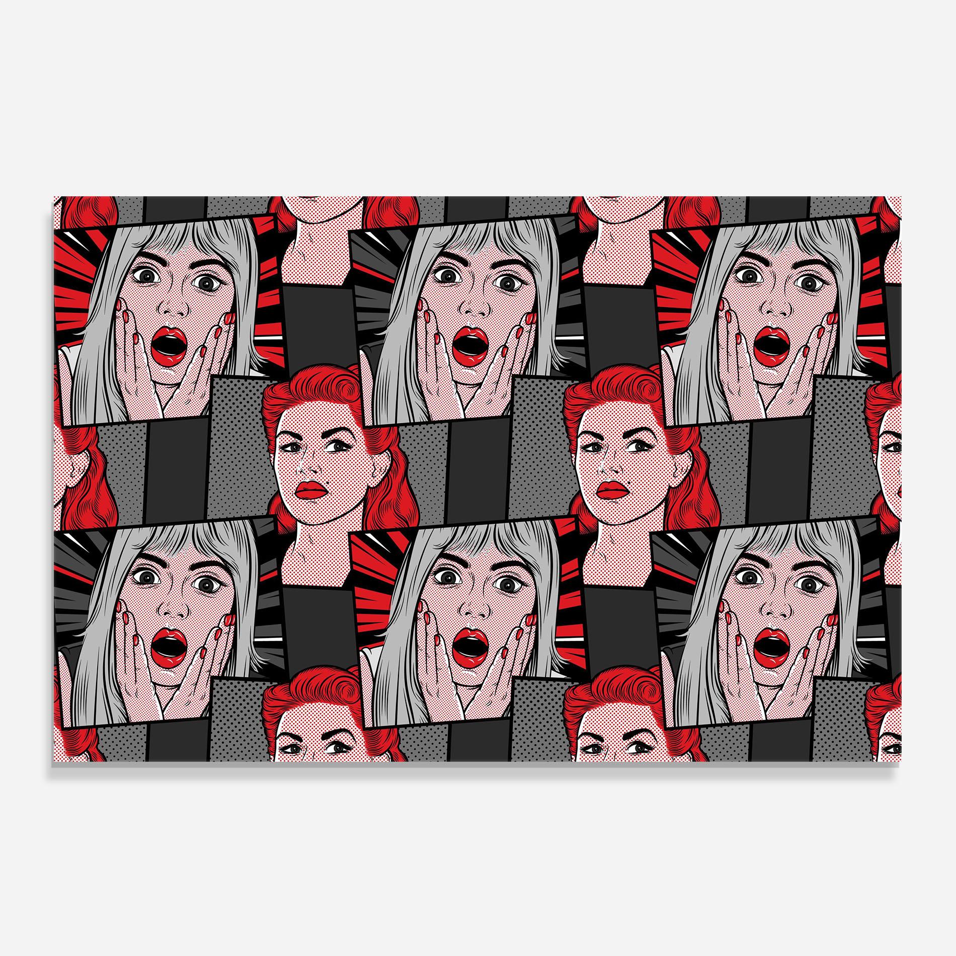 Küchenrückwand Glas Grey Red Pop Art mockup 0