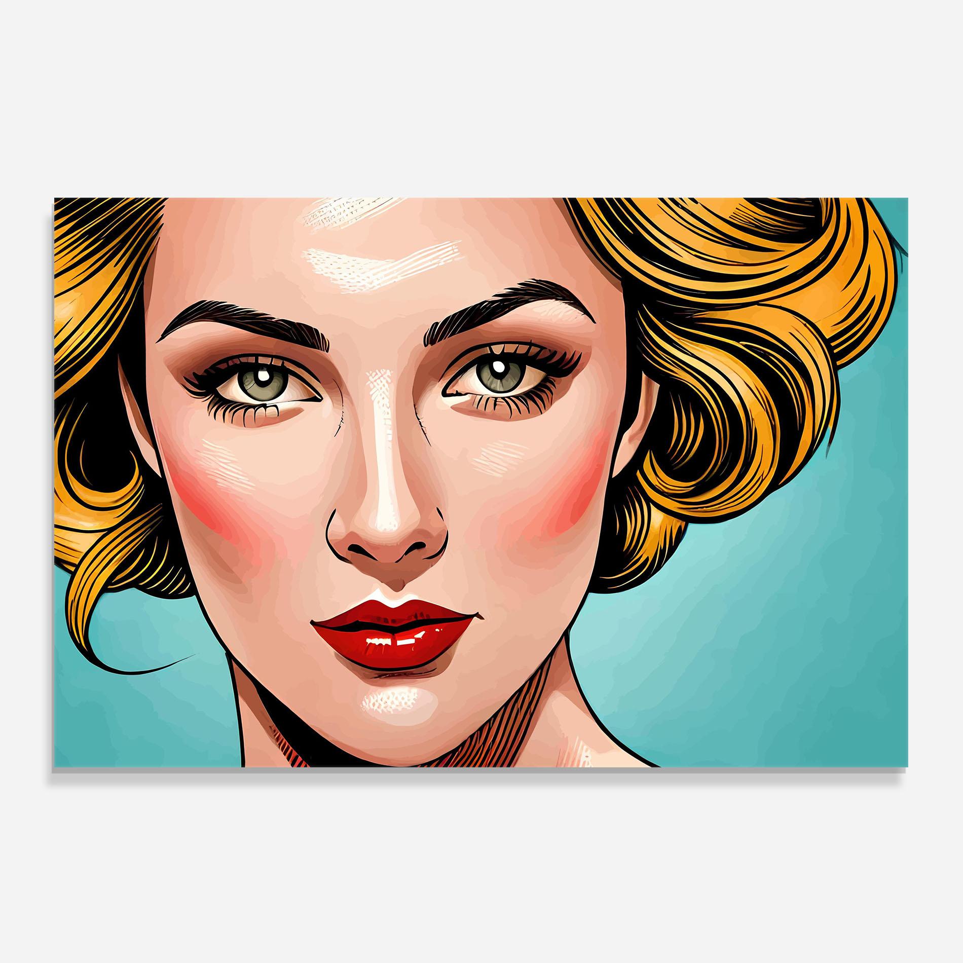 Küchenrückwand Glas Pop Blonde Lady mockup 0