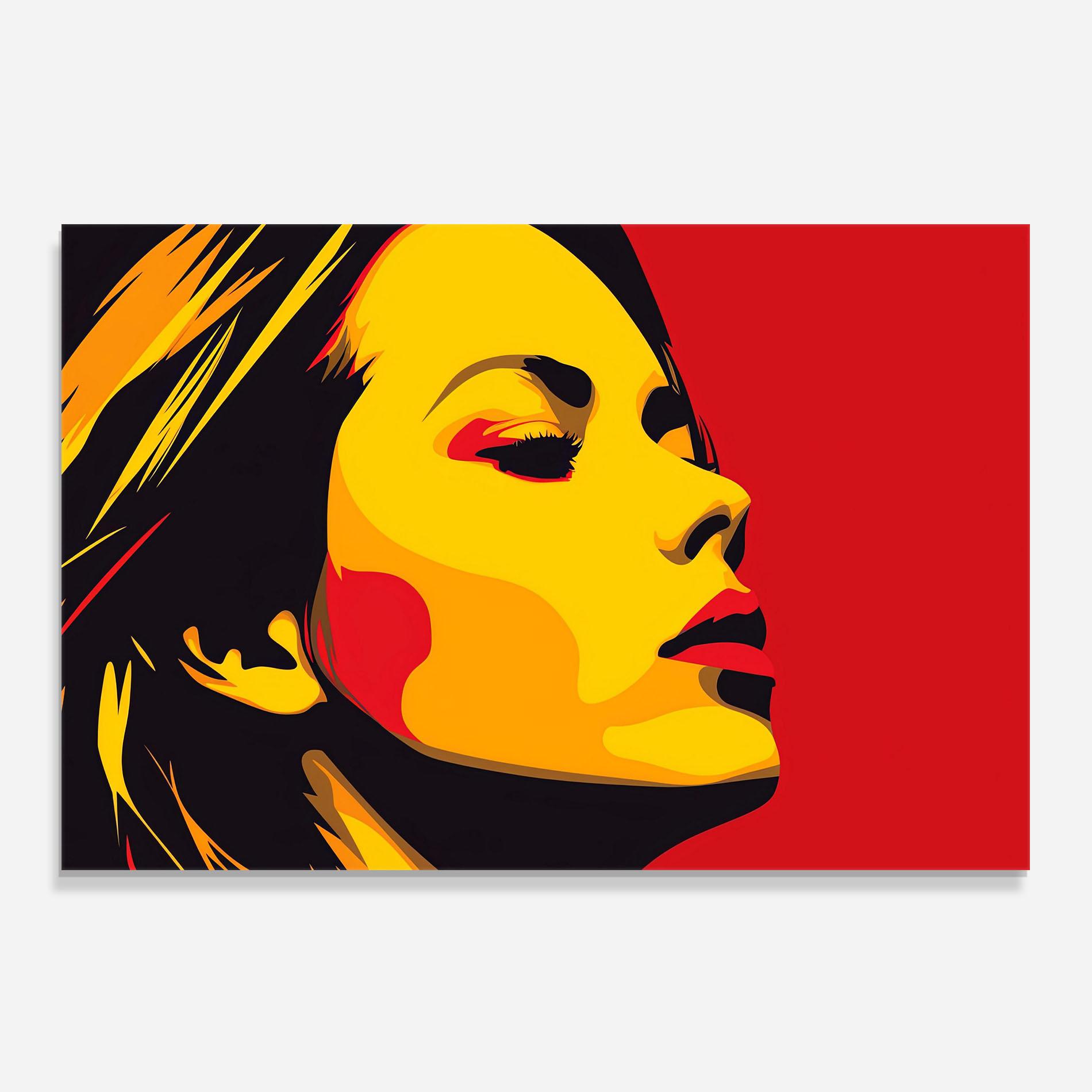 Küchenrückwand Glas Pop Red Yellow Girl mockup 0