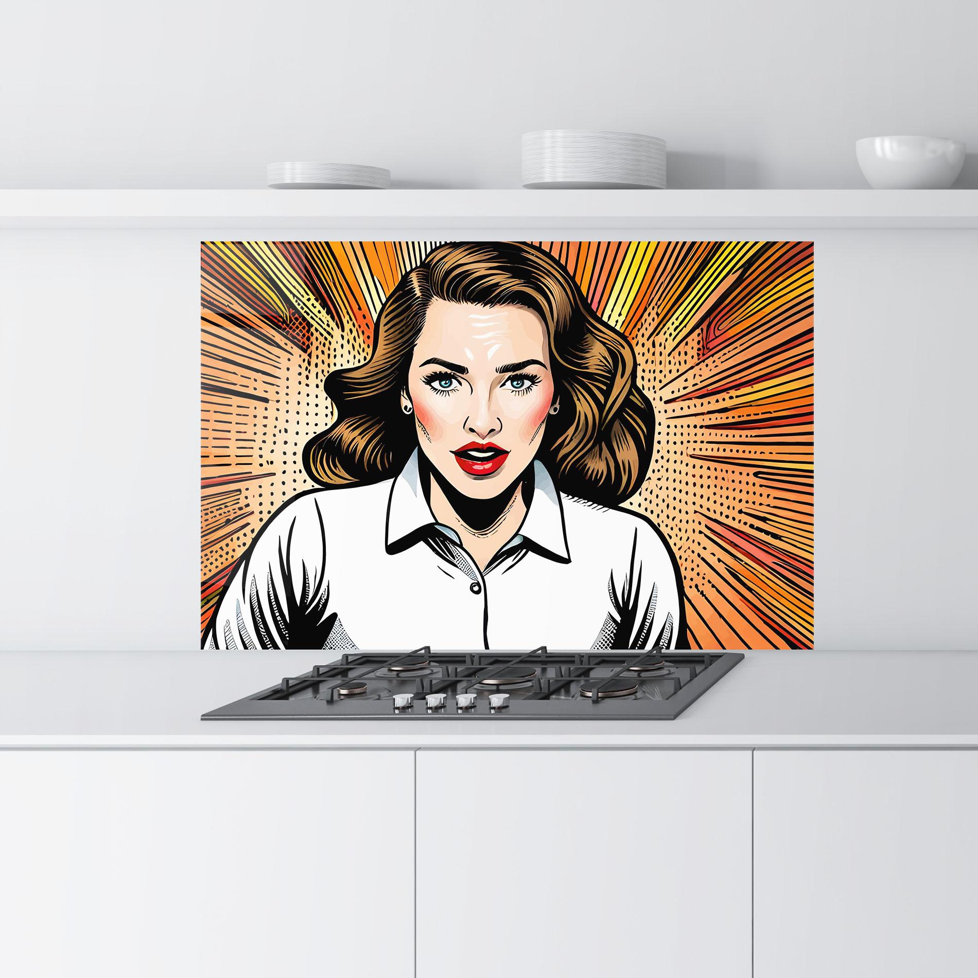 Küchenrückwand Glas Blue Eye Pop Art mockup 9