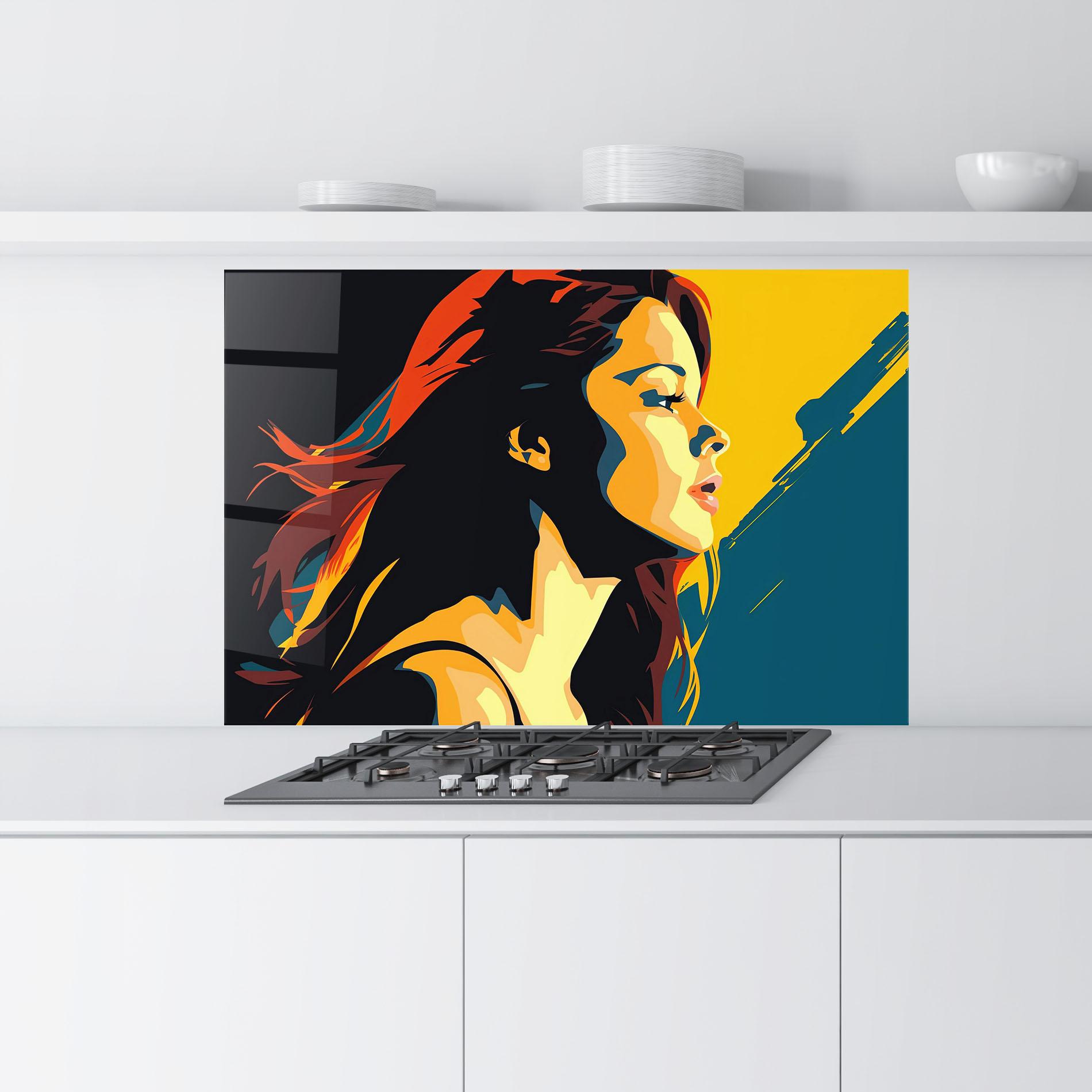 Küchenrückwand Glas Blue Yellow Pop Art mockup 9