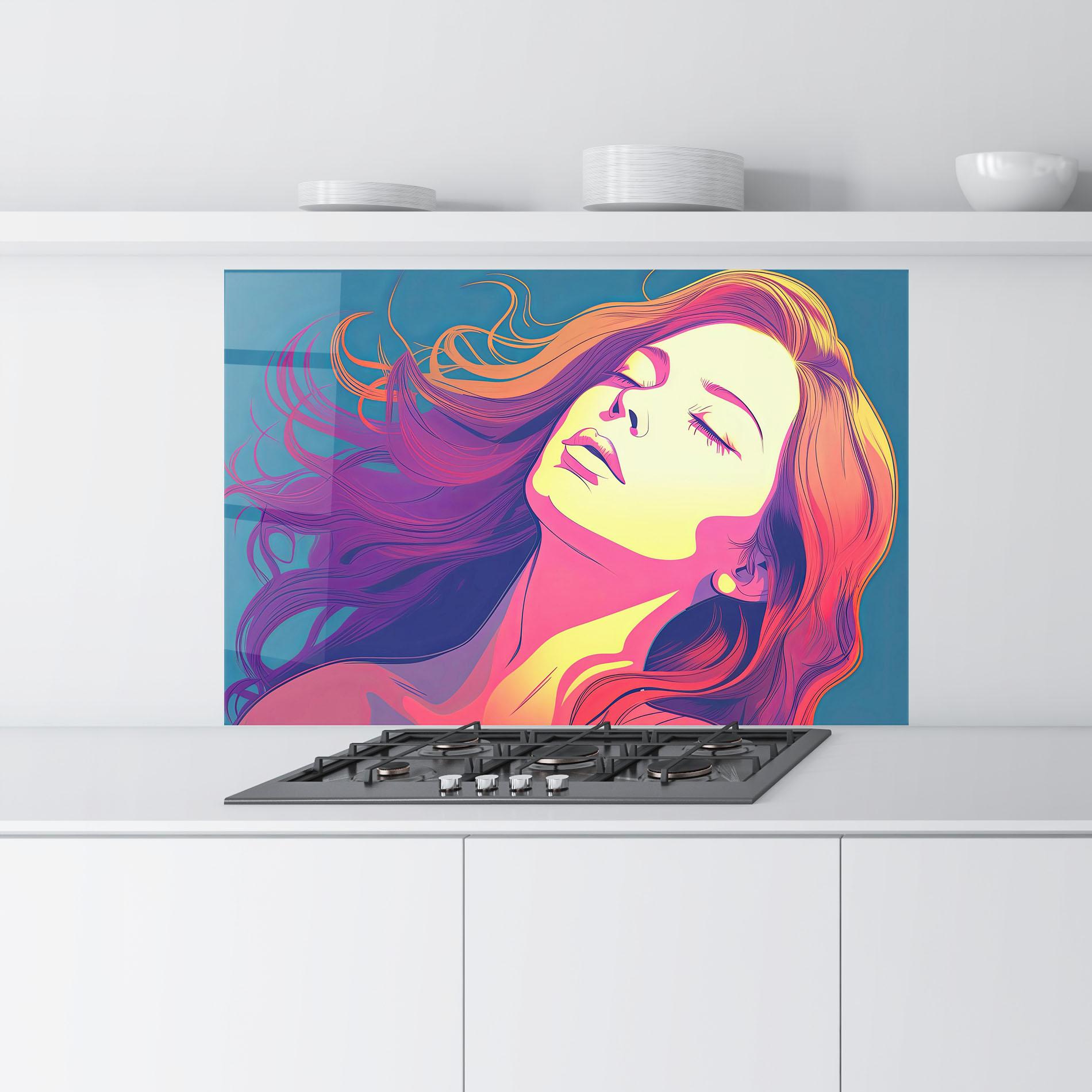 Küchenrückwand Glas Long Pop Hair mockup 9