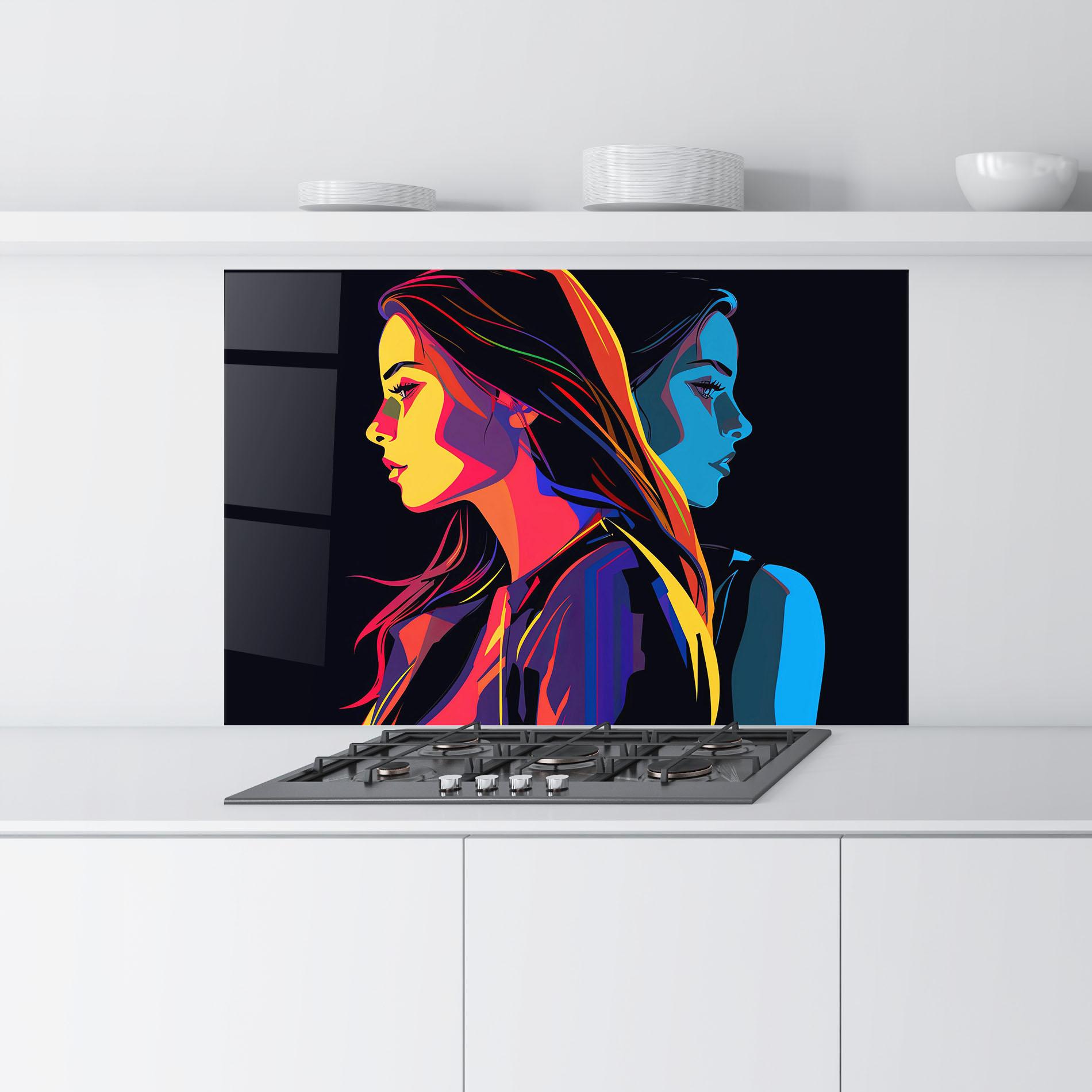 Küchenrückwand Glas Minimalist Pop Female mockup 9