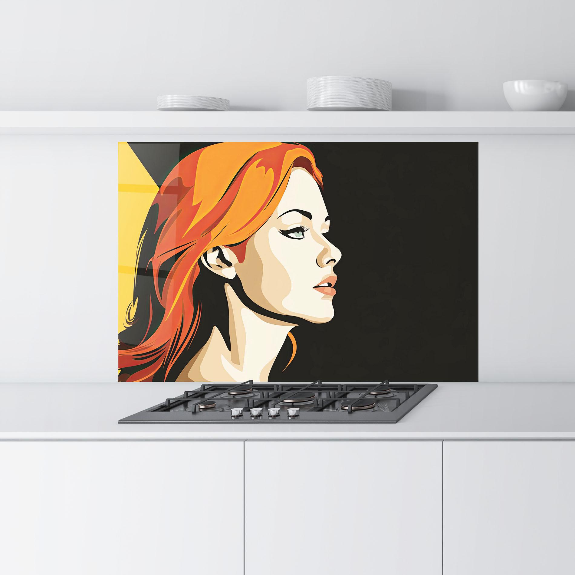 Küchenrückwand Glas Orange Pop Hair mockup 9