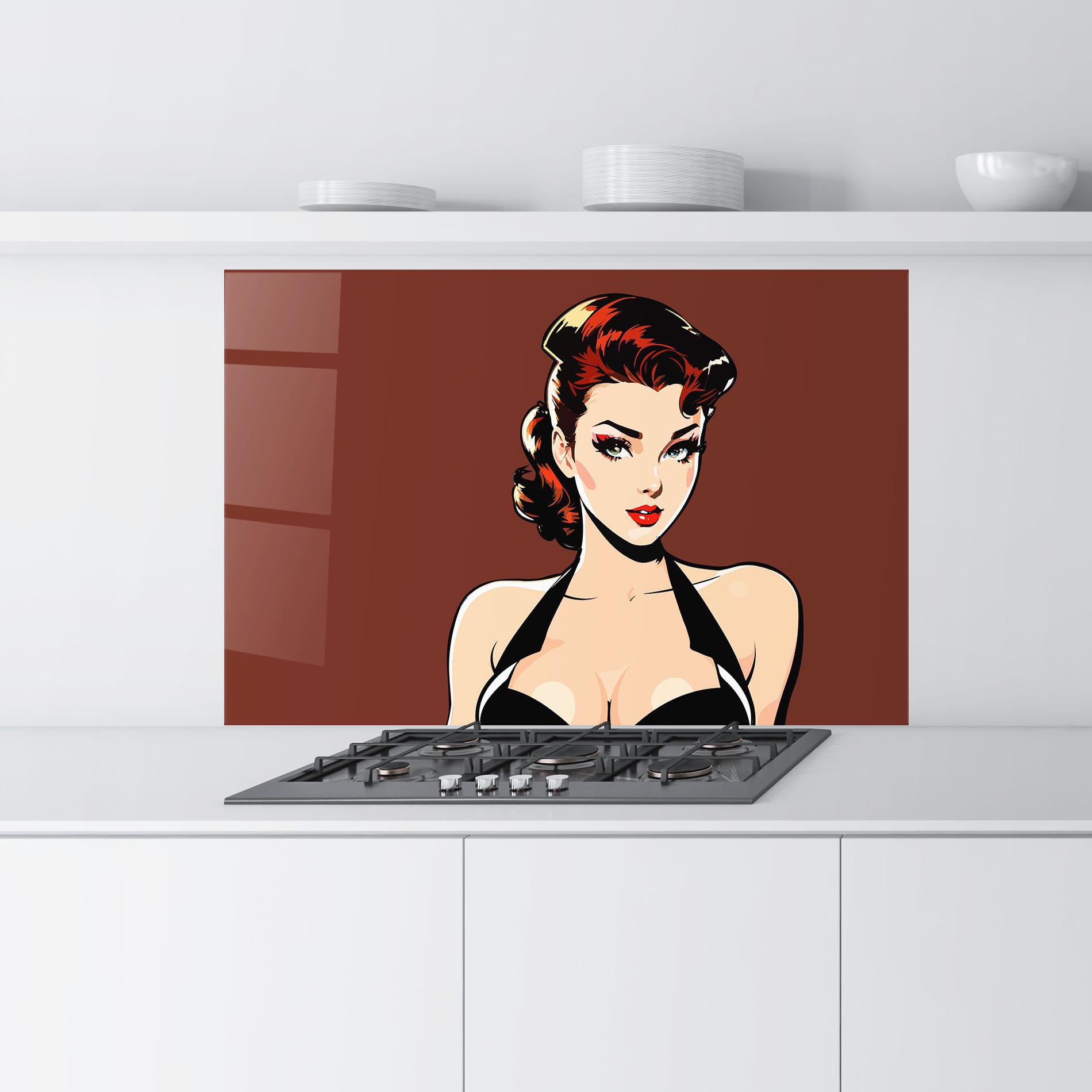 Küchenrückwand Glas Pop Beautiful Woman mockup 9