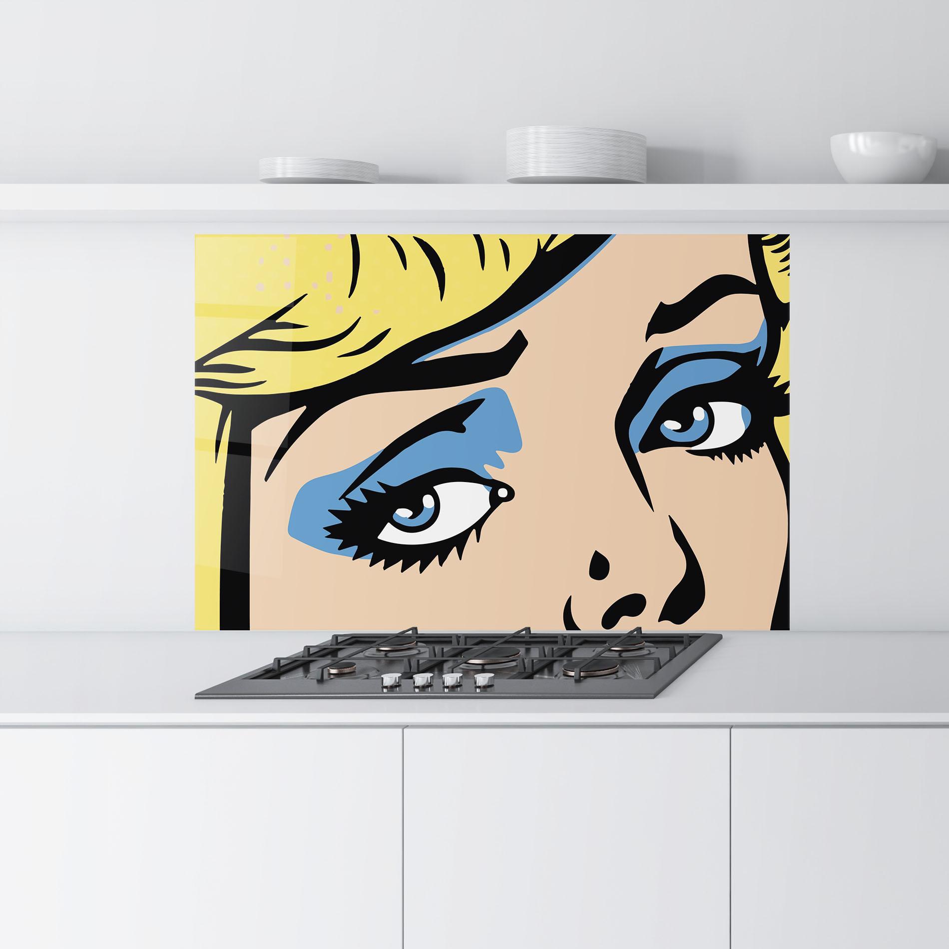 Küchenrückwand Glas Pop Blue Makeup mockup 9
