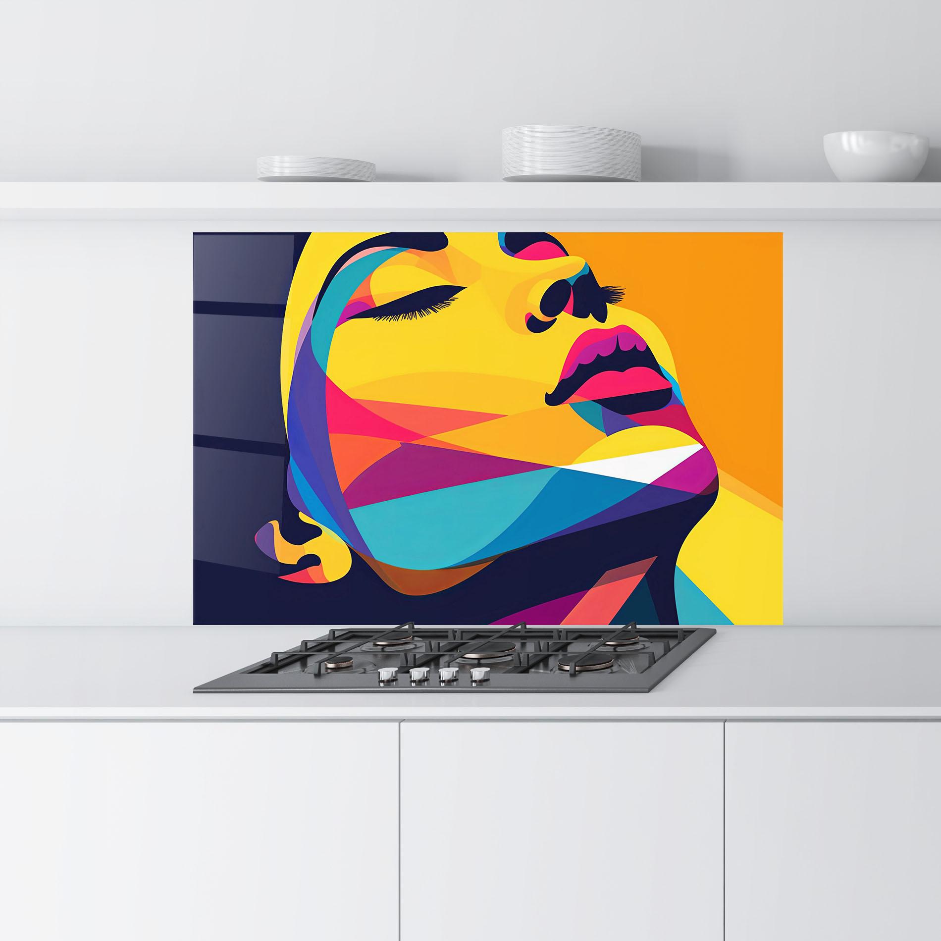 Küchenrückwand Glas Yellow Pop Face mockup 9