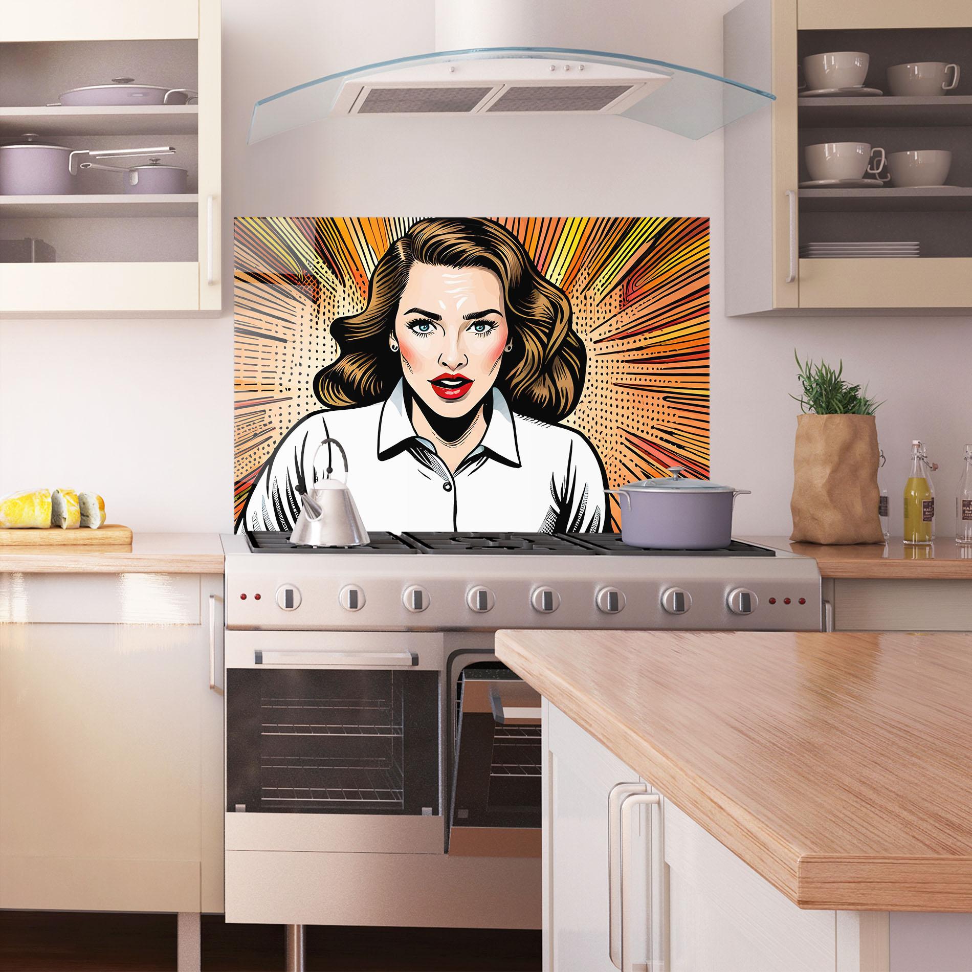 Küchenrückwand Glas Blue Eye Pop Art mockup 1