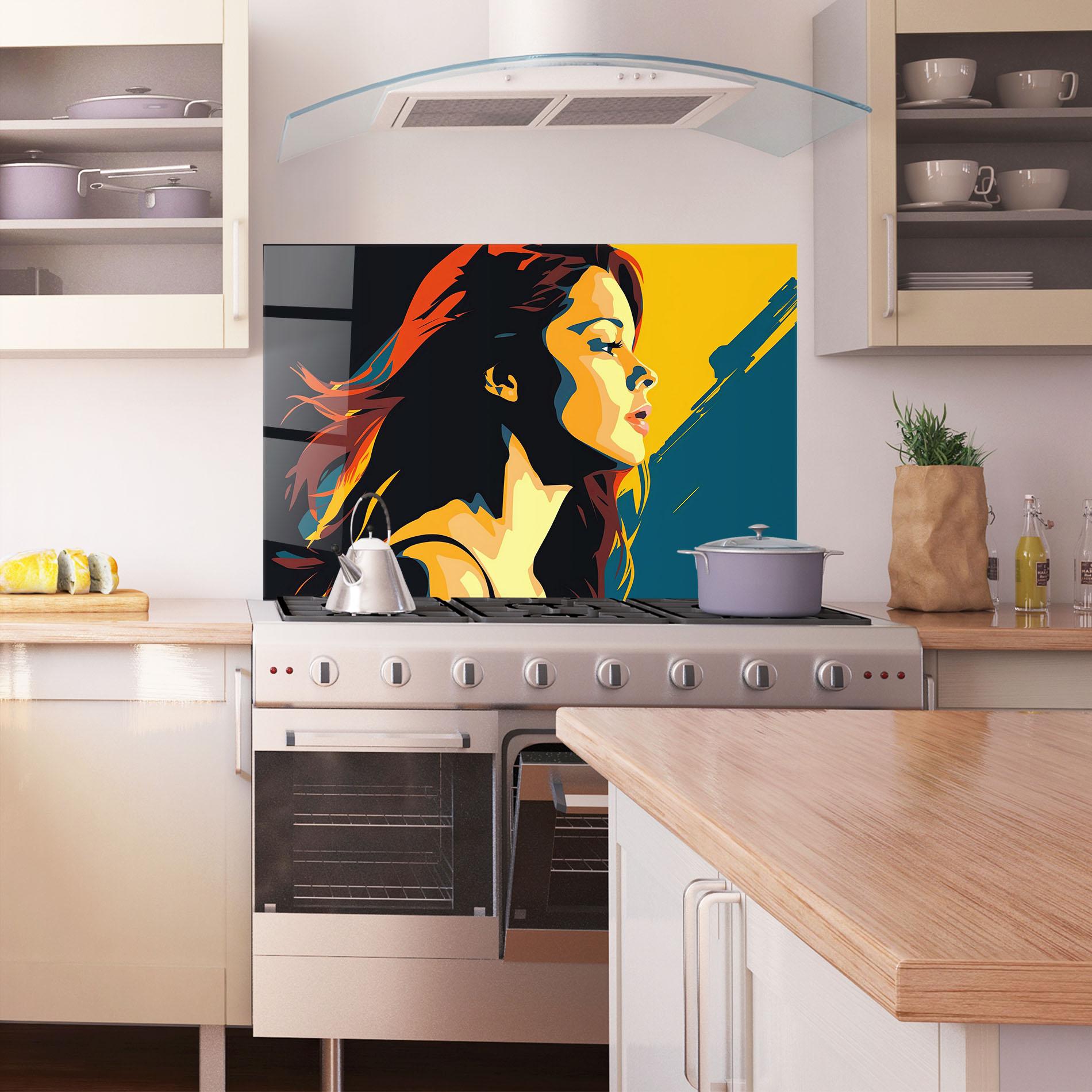 Küchenrückwand Glas Blue Yellow Pop Art mockup 1