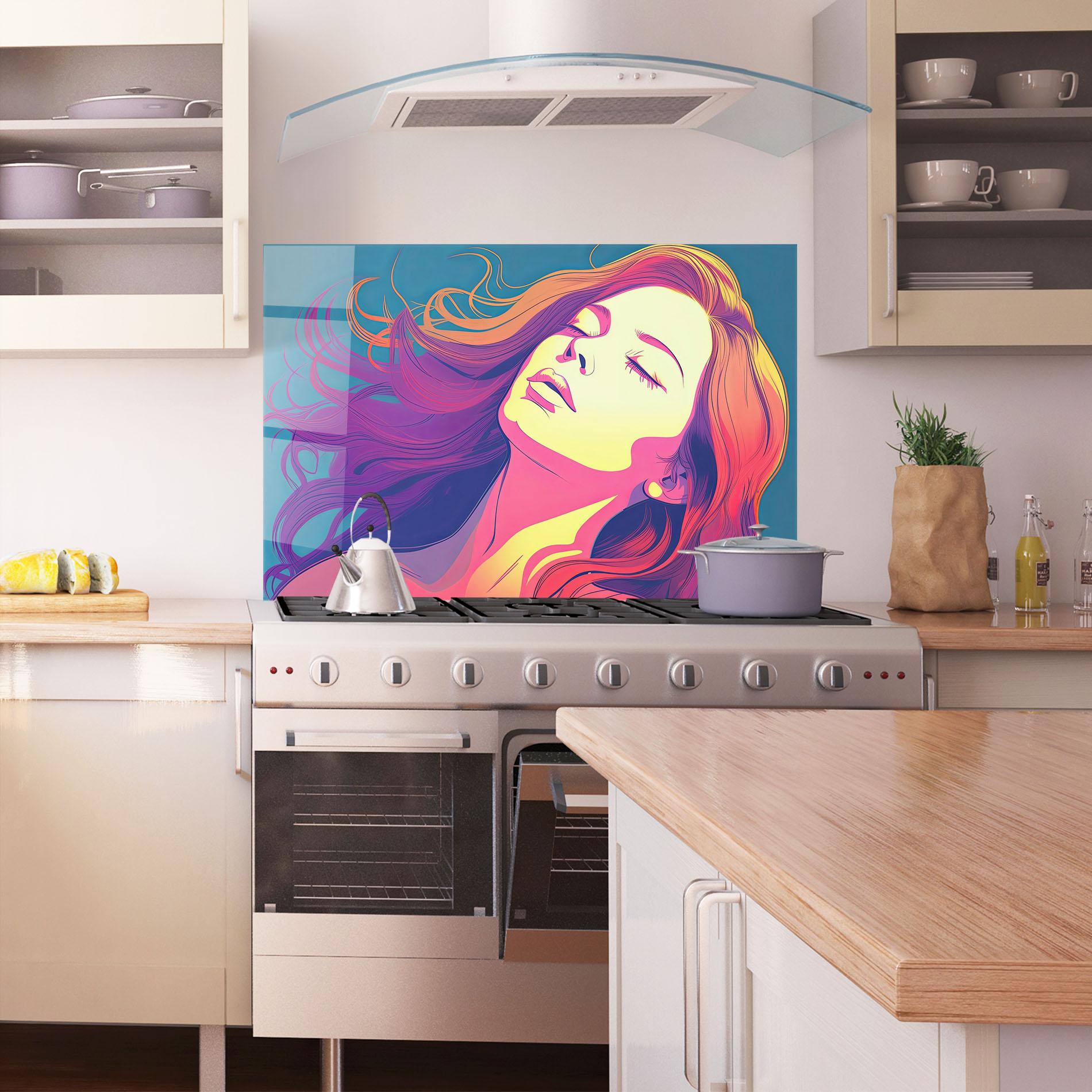 Küchenrückwand Glas Long Pop Hair mockup 1