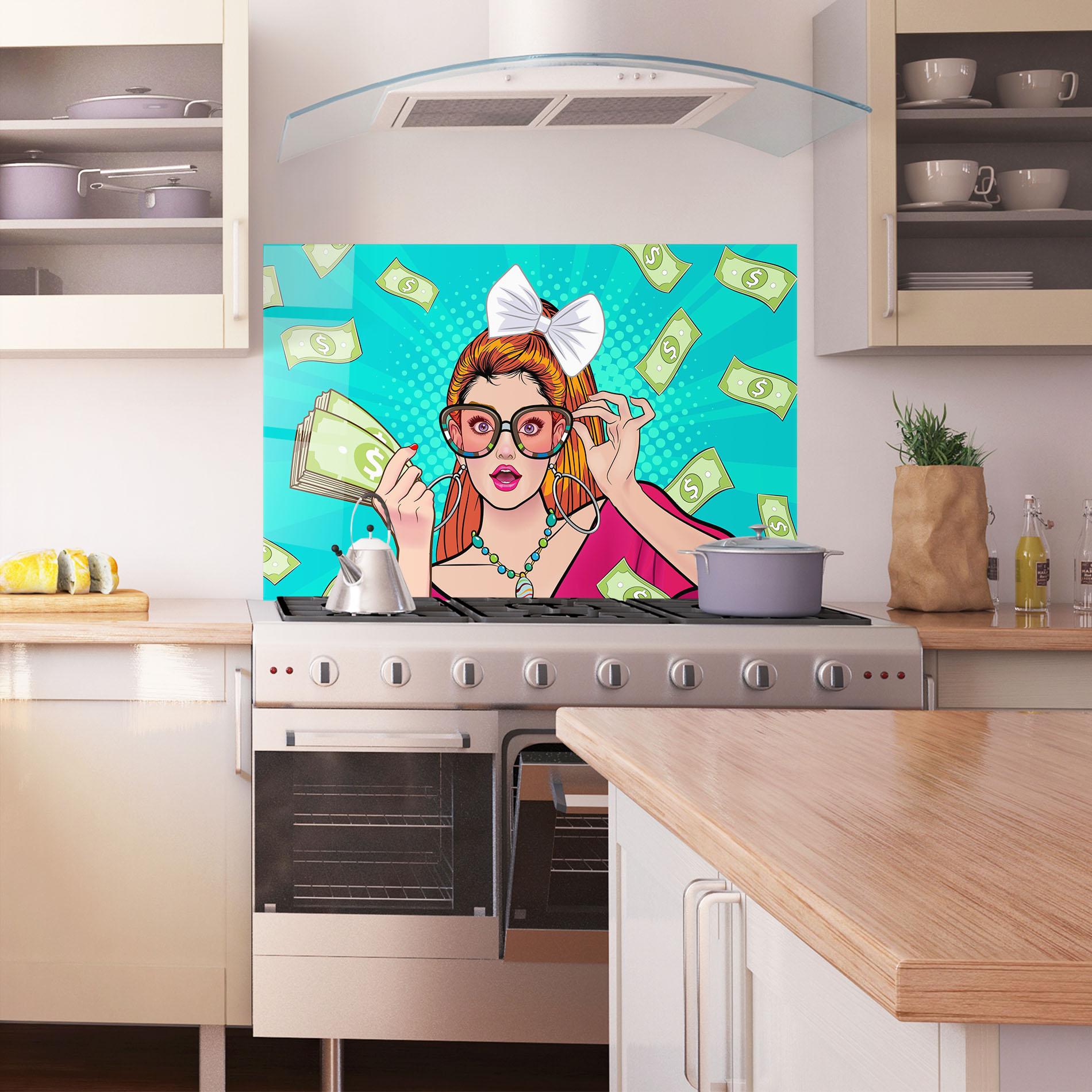 Küchenrückwand Glas Money Pop Art mockup 1