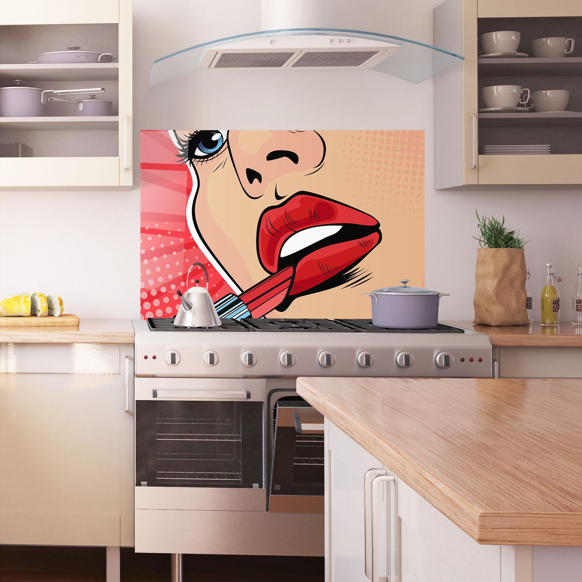 Küchenrückwand Glas Pop Art Lipstick mockup 1