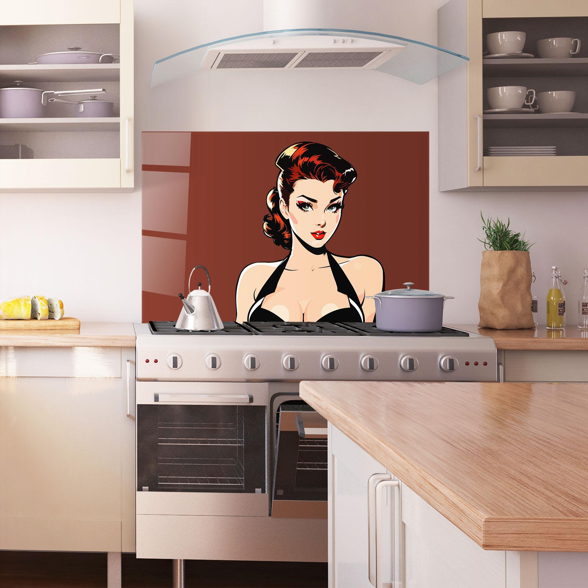 Küchenrückwand Glas Pop Beautiful Woman mockup 1