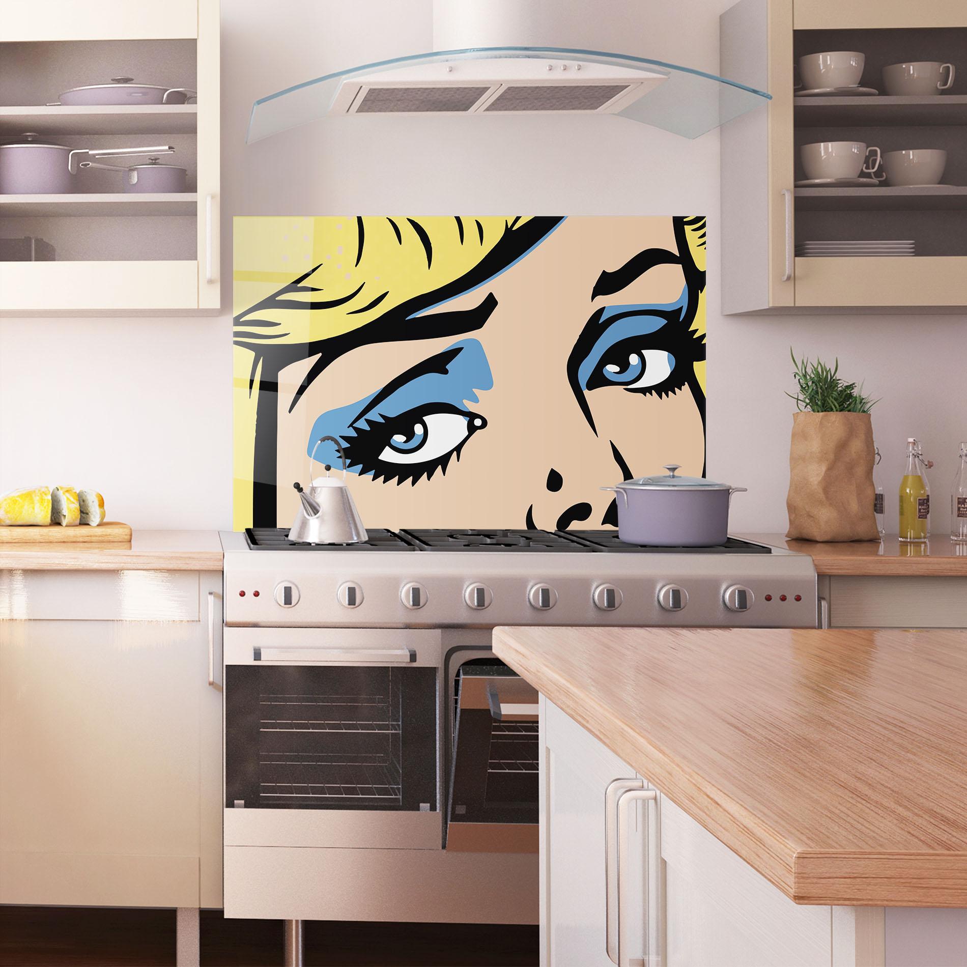 Küchenrückwand Glas Pop Blue Makeup mockup 1