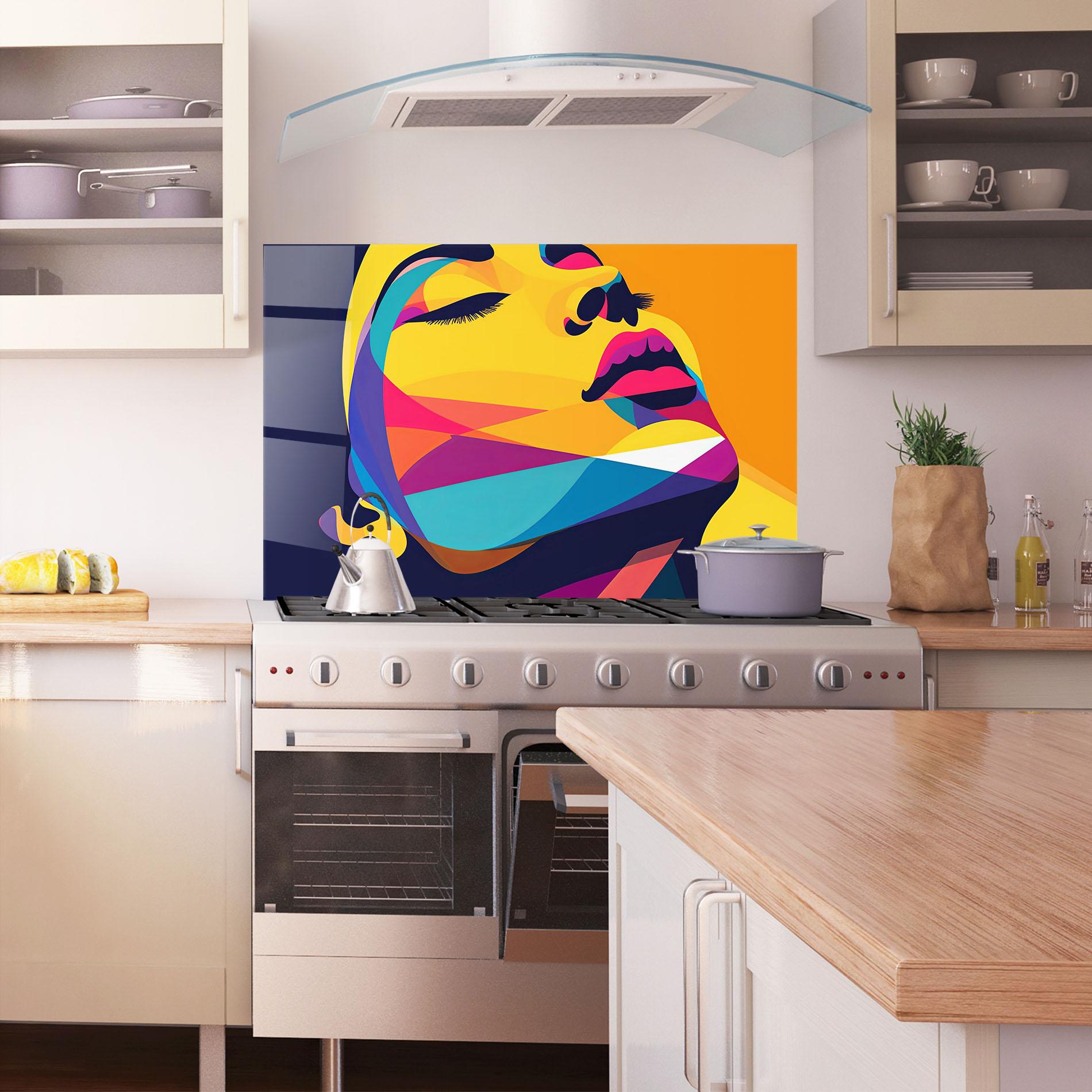 Küchenrückwand Glas Yellow Pop Face mockup 1