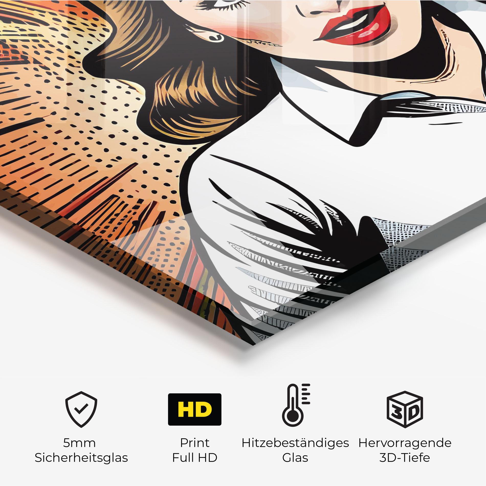 Küchenrückwand Glas Blue Eye Pop Art mockup 2