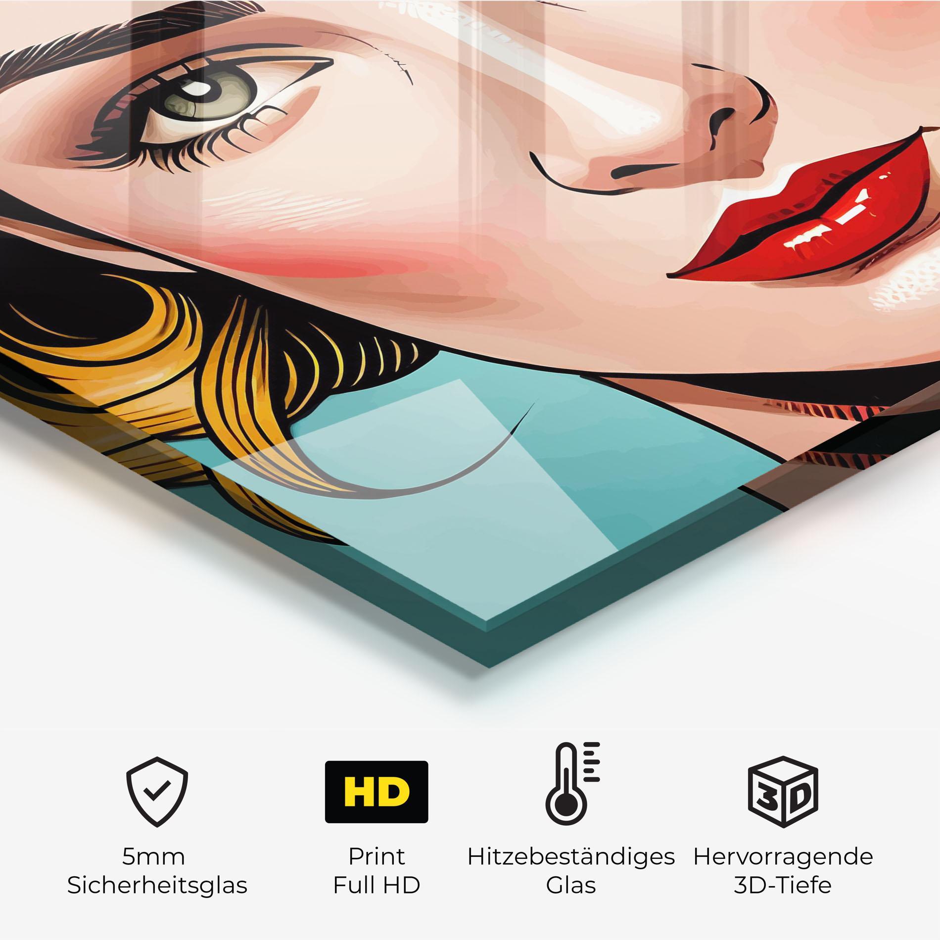 Küchenrückwand Glas Pop Blonde Lady mockup 2