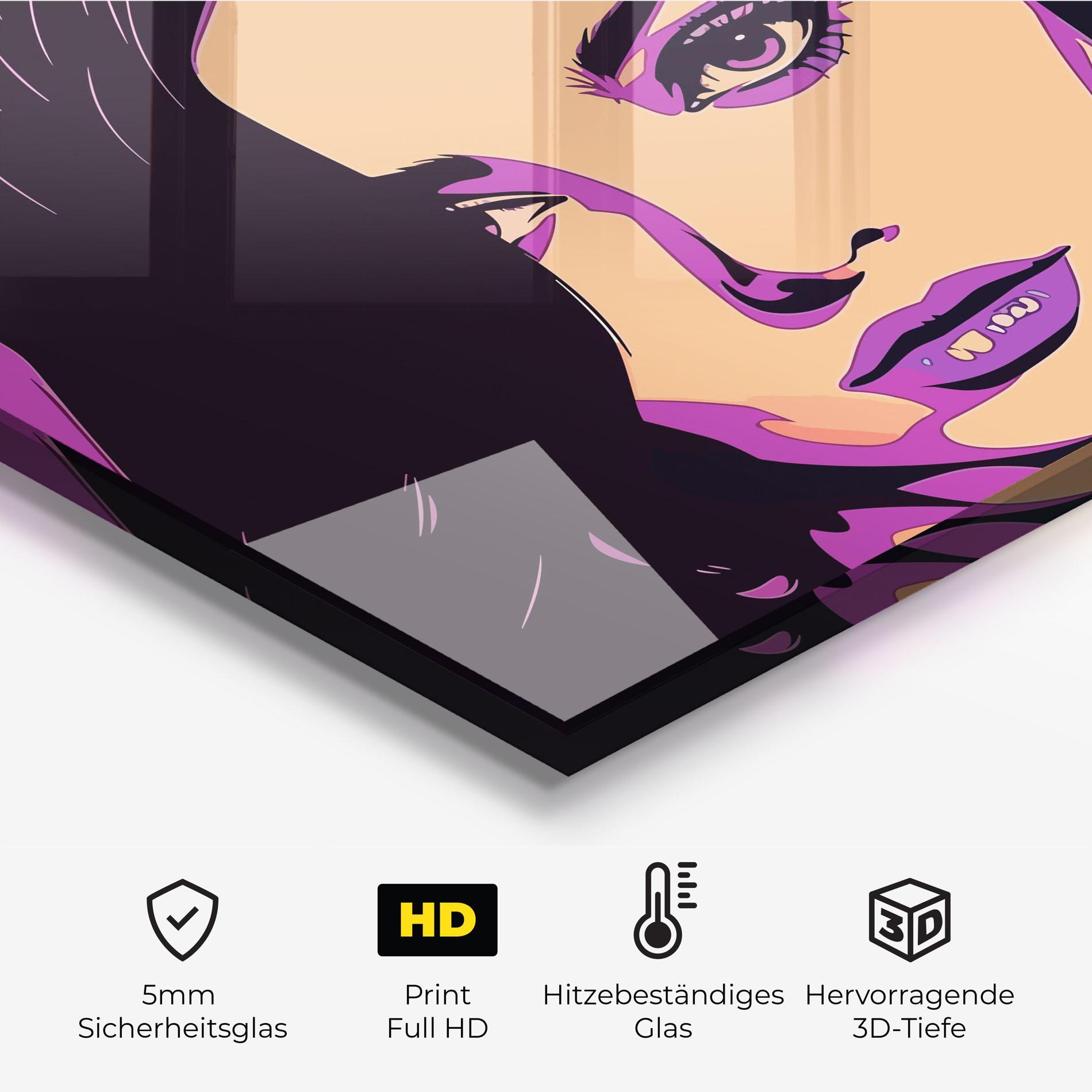 Küchenrückwand Glas Pop Purple Woman mockup 2