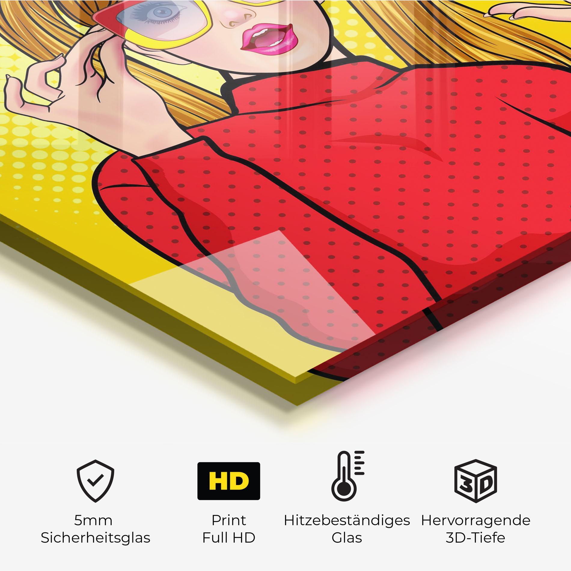 Küchenrückwand Glas Pop Woman Surprised mockup 2