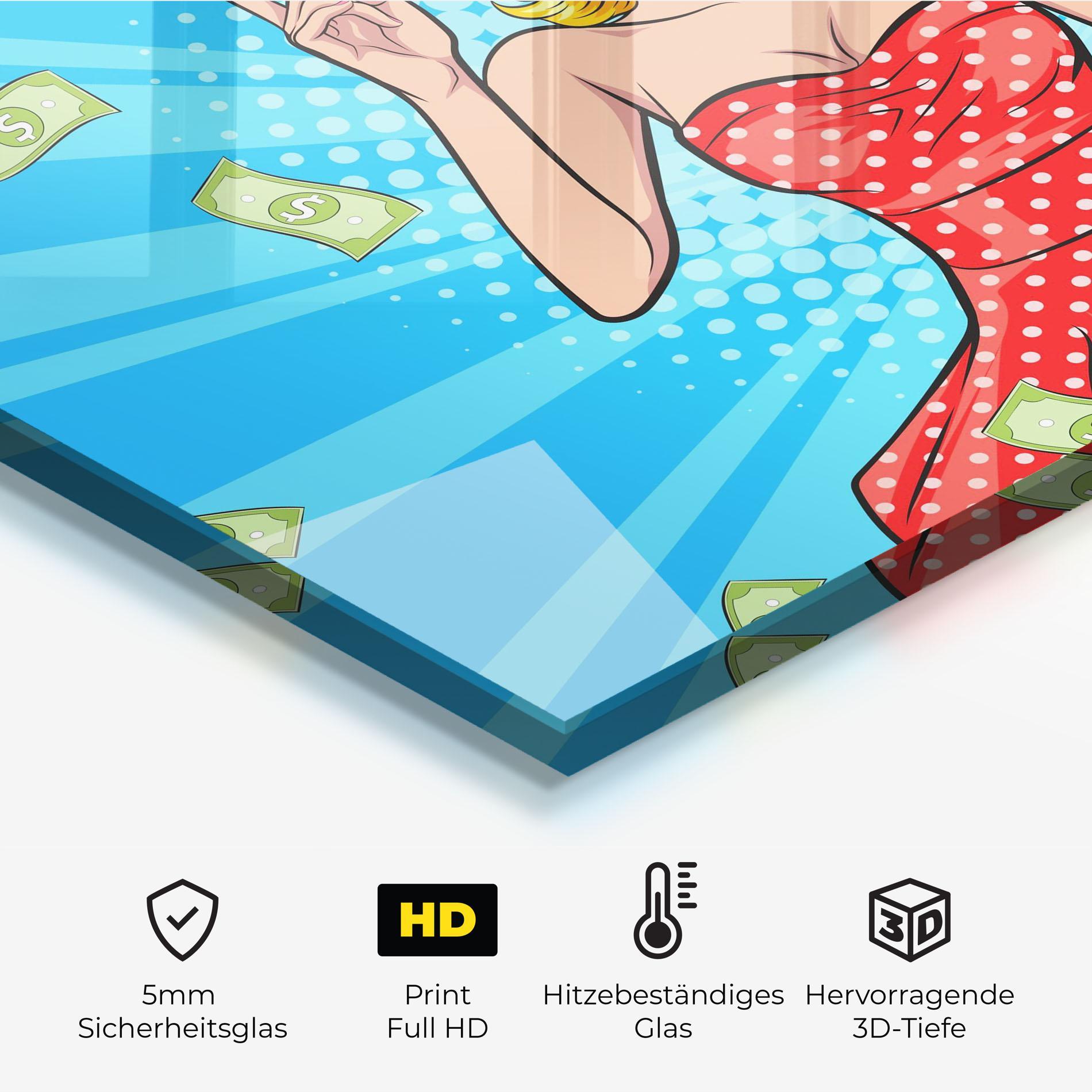 Küchenrückwand Glas Woman Pop Money mockup 2