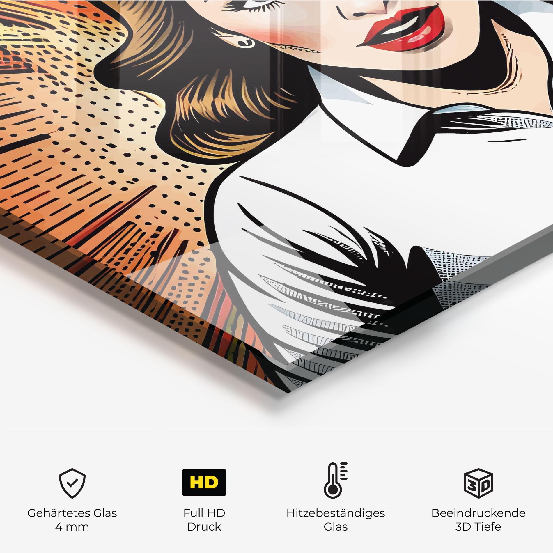 Küchenrückwand Glas Blue Eye Pop Art mockup 2